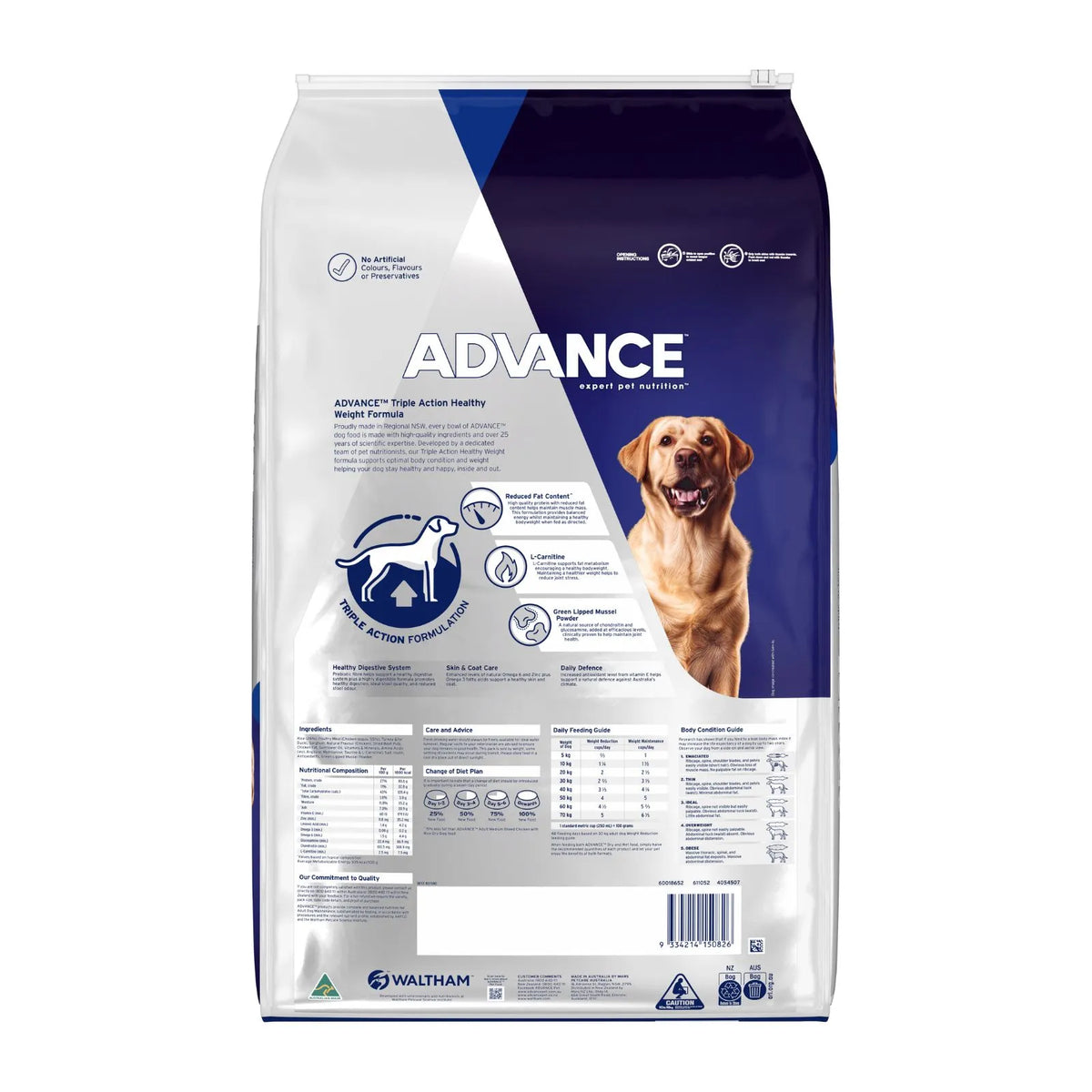 Advance Adult Healthy Weight All Breeds Chicken and Rice dry dog food.