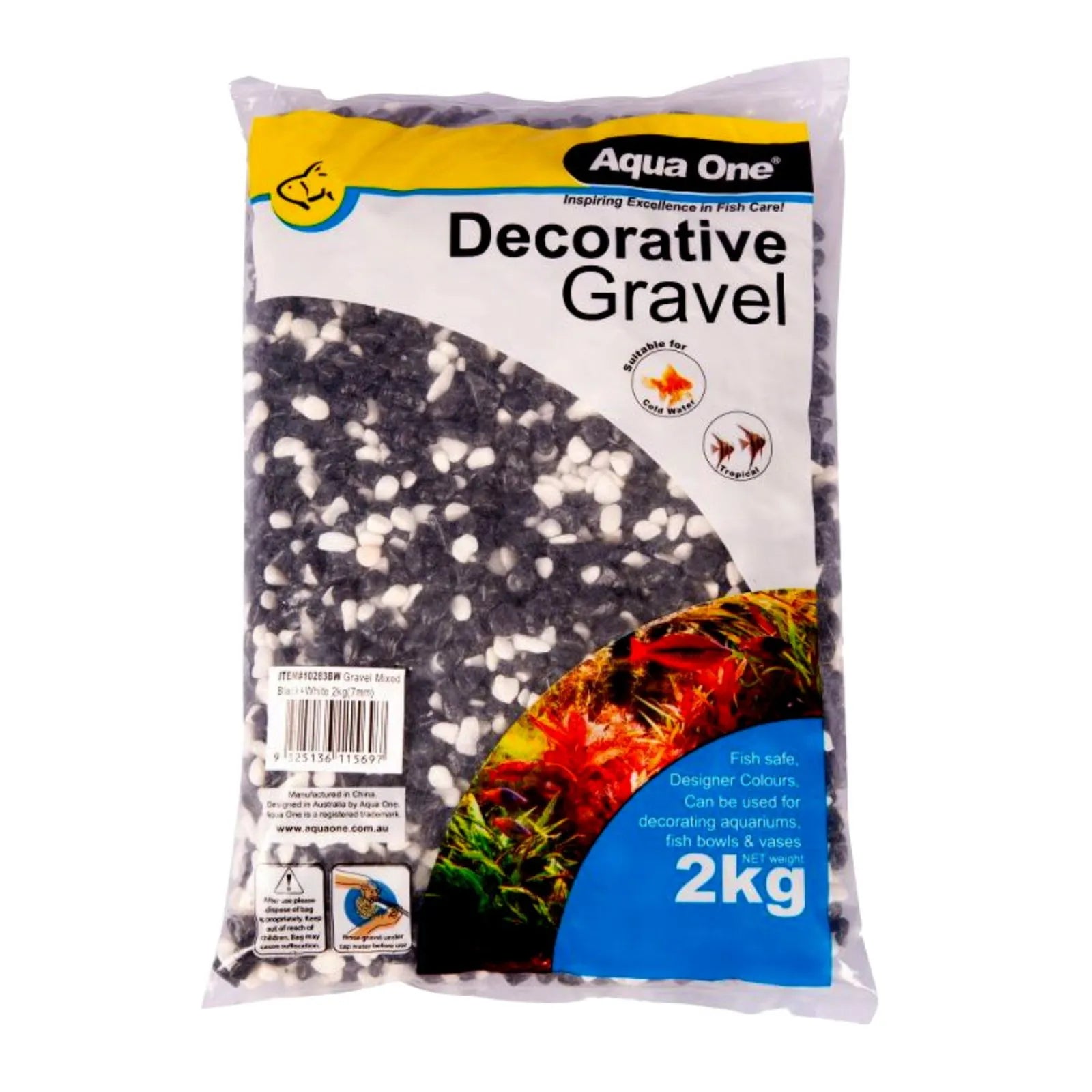 Aqua One Decorative Gravel 2mm Mixed White Black - 2kg