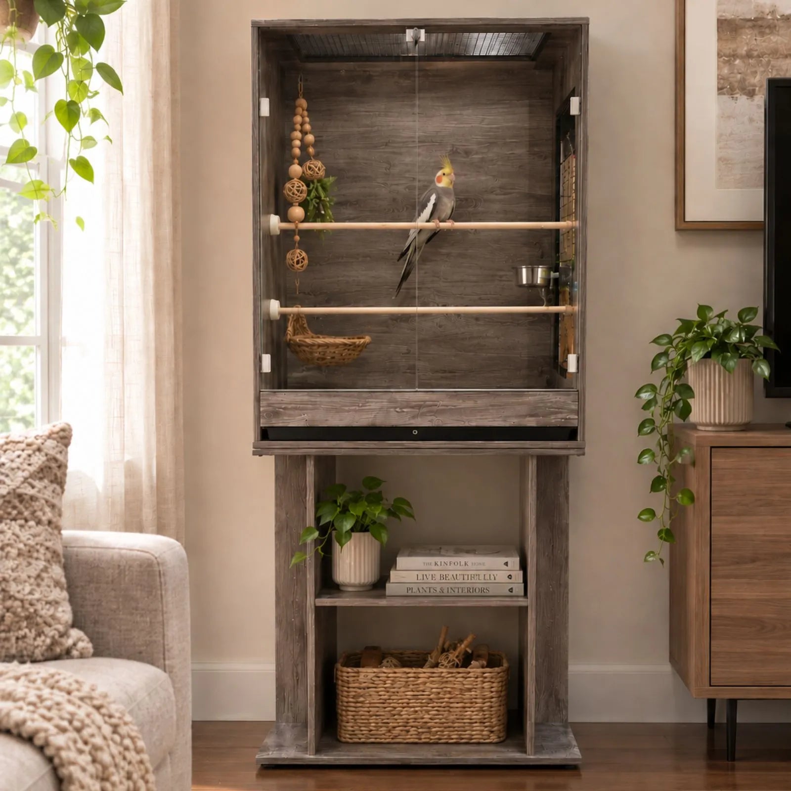 Avi One Wooden Bird Cage with Stand - Nebraska Oak