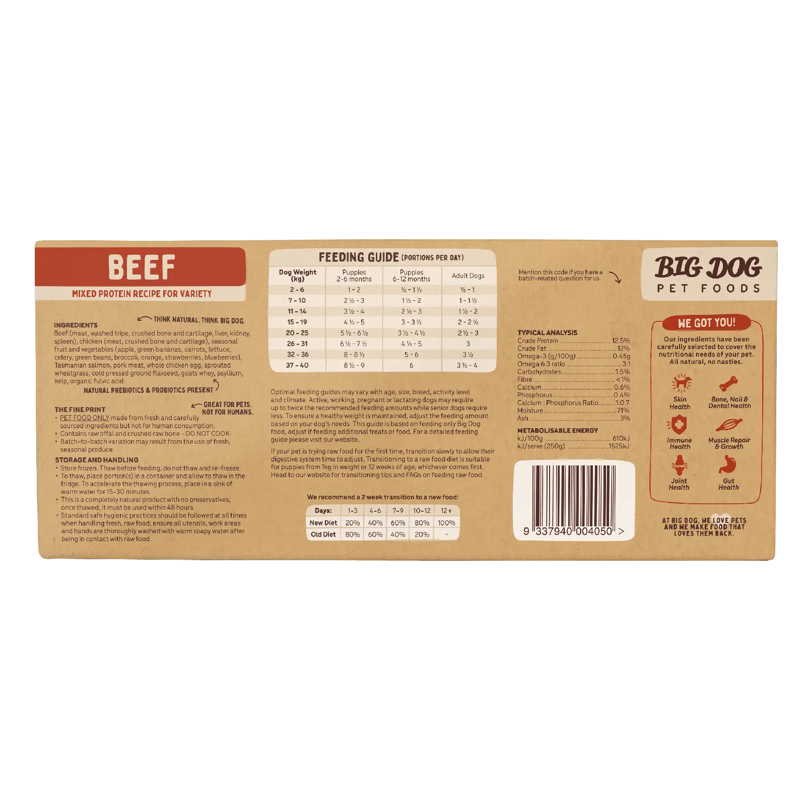 Big Dog Raw Dog Food Beef 3kg 12pk - Kellyville Pets