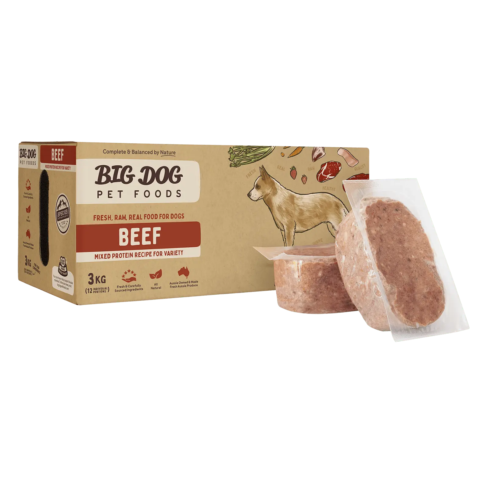 Big Dog Raw Dog Food Beef 3kg 12pk - Kellyville Pets