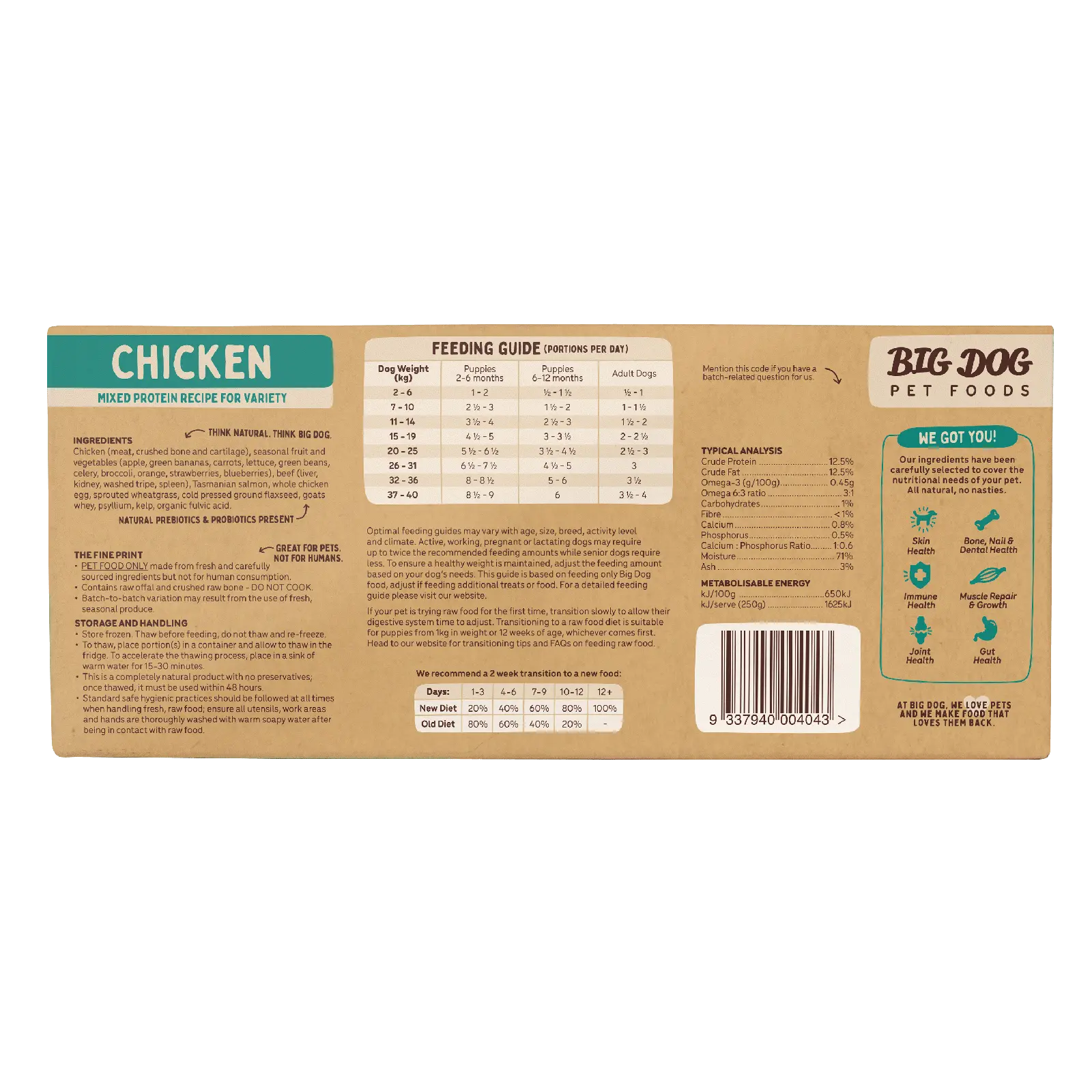 Big Dog Raw Dog Food Chicken 3kg 12pk - Kellyville Pets
