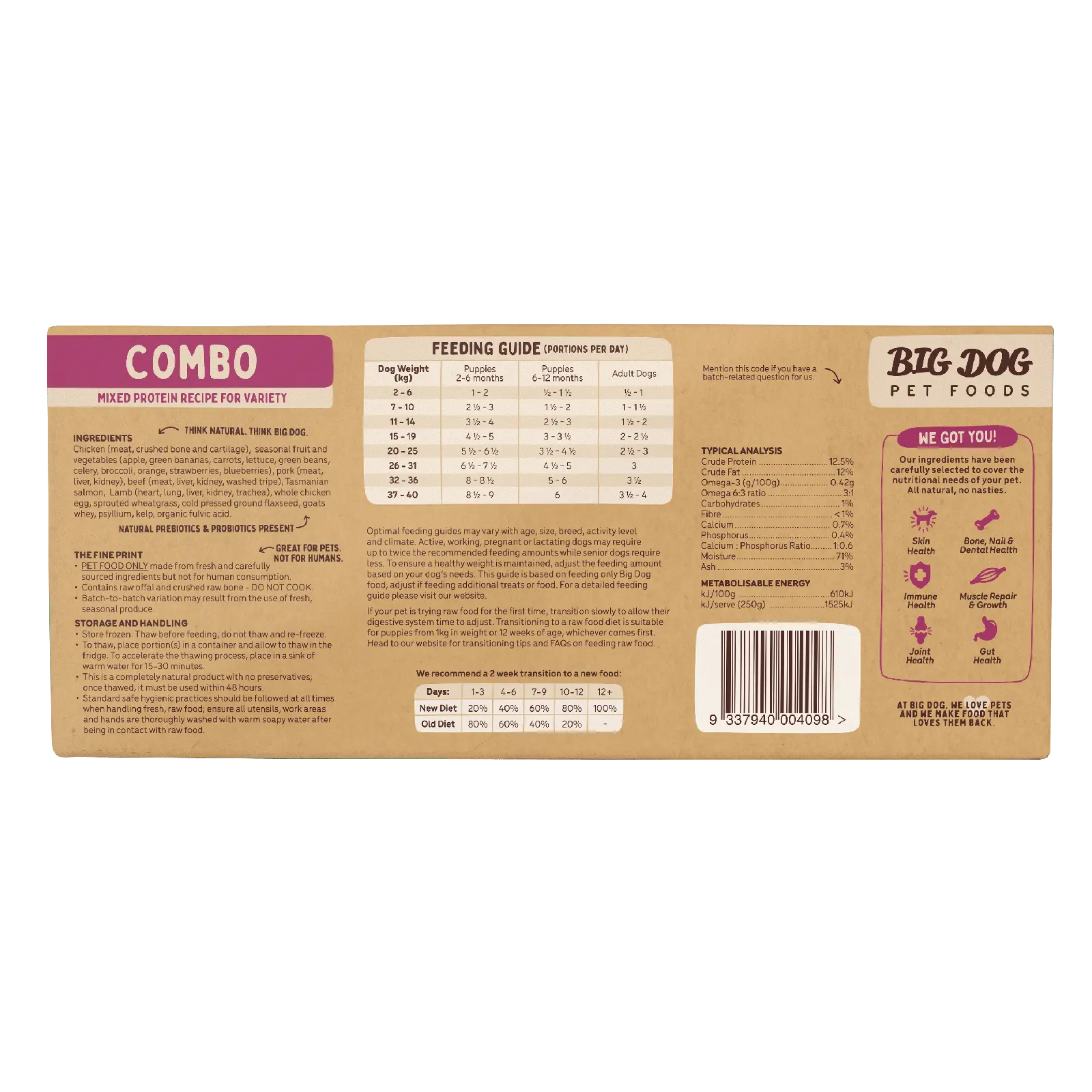 Big Dog Raw Dog Food Combo 3kg 12pk - Kellyville Pets