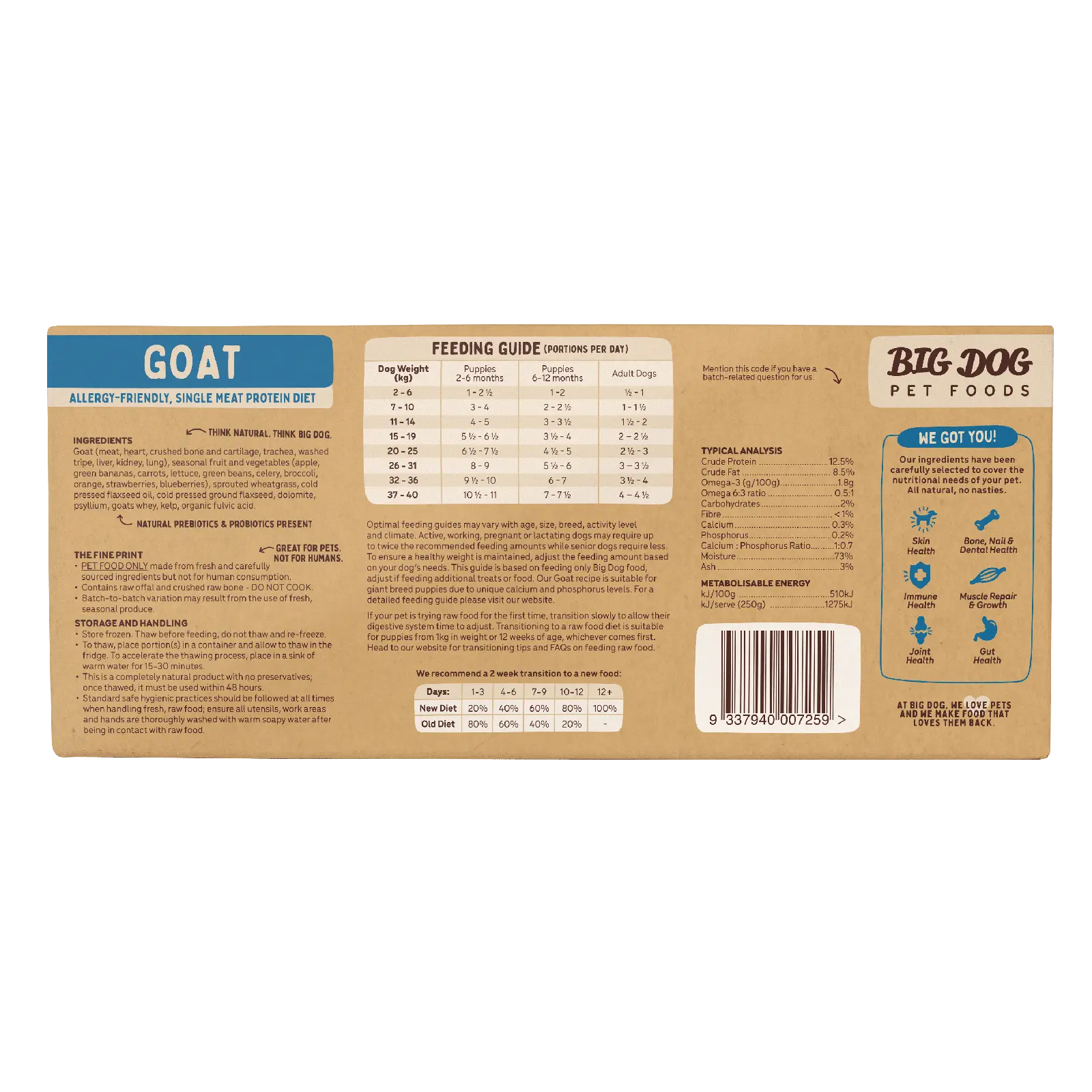 Big Dog Raw Dog Food Goat 3kg 12pk - Kellyville Pets