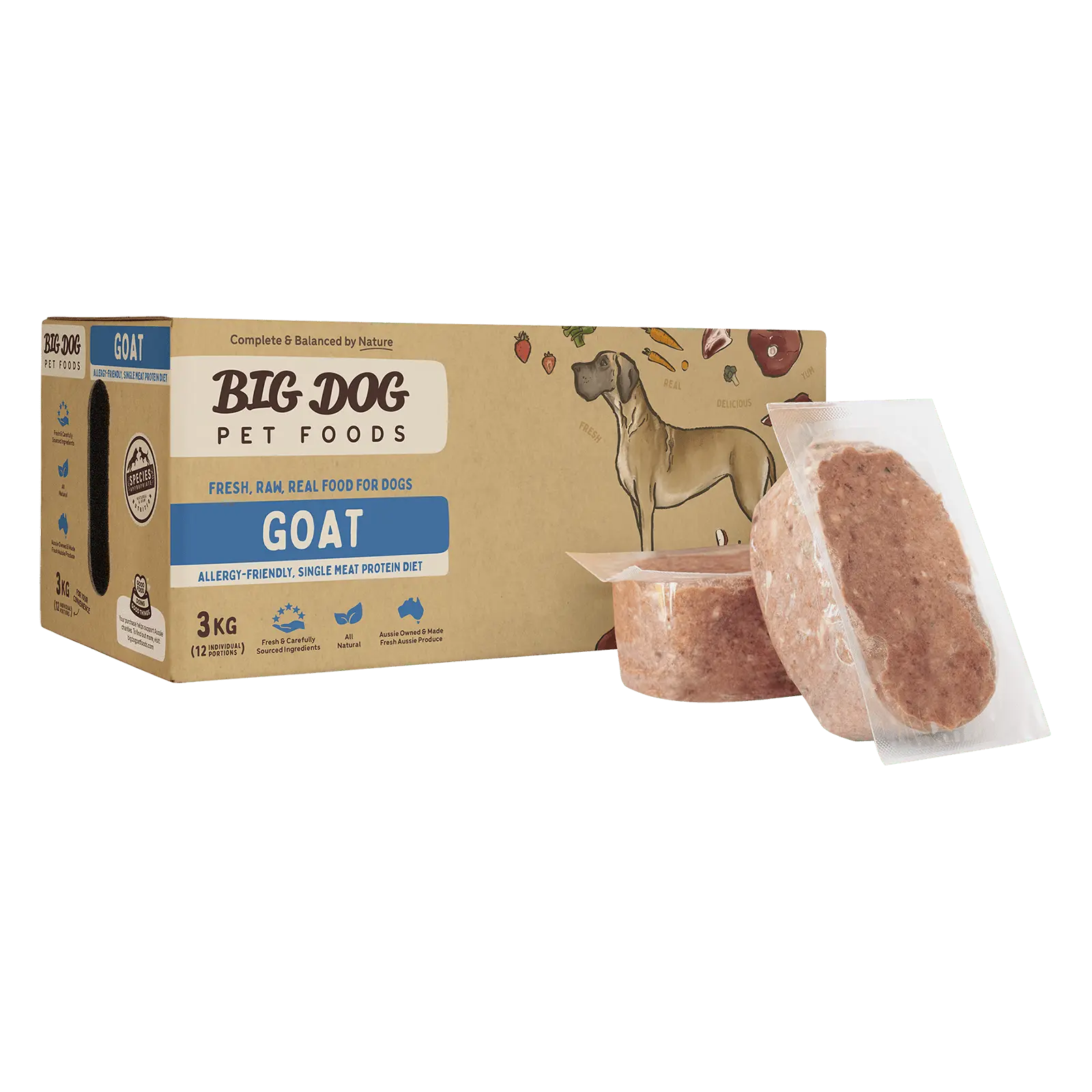 Big Dog Raw Dog Food Goat 3kg 12pk - Kellyville Pets