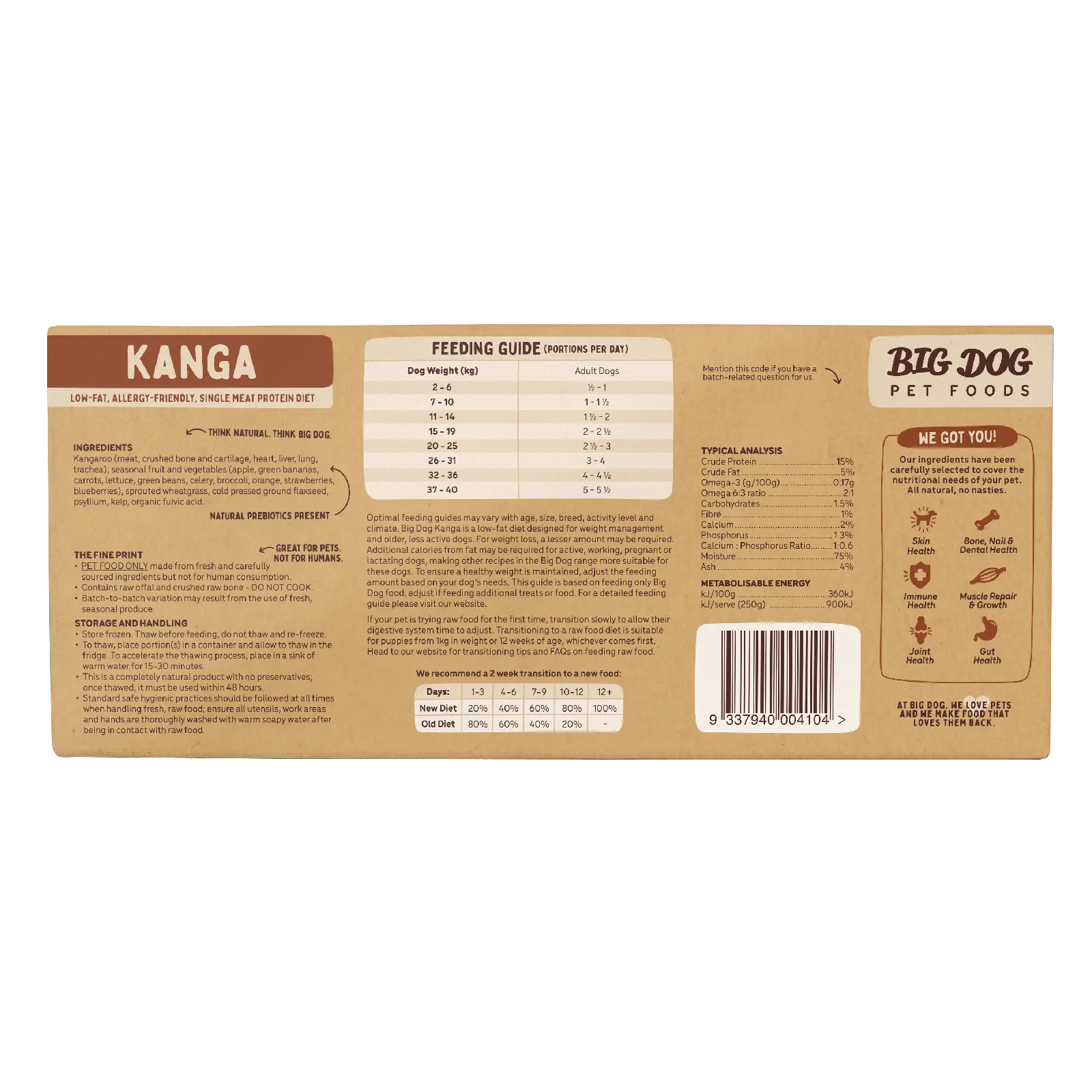 Big Dog Raw Dog Food Kangaroo 3kg 12pk - Kellyville Pets