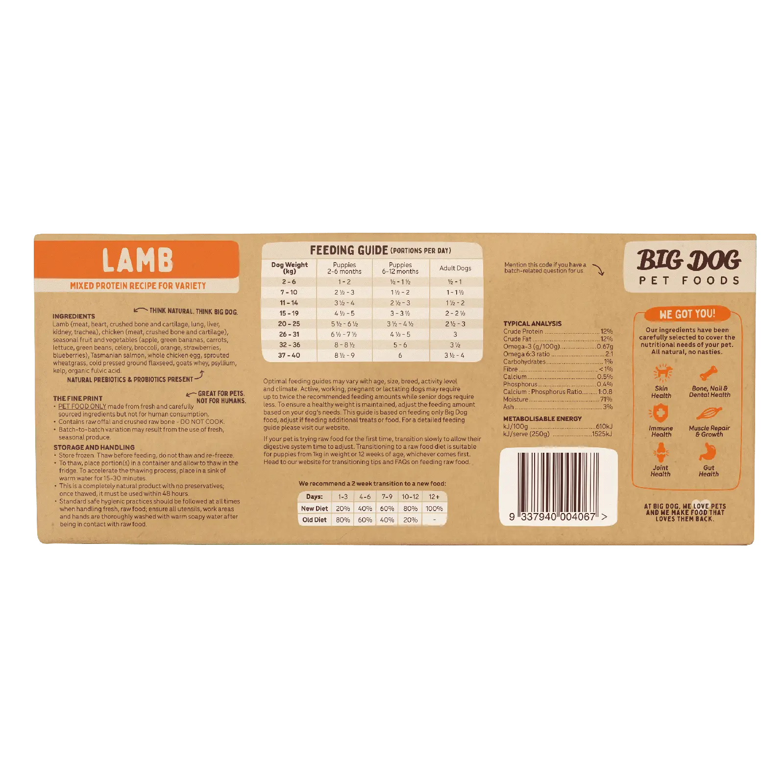 Big Dog Raw Dog Food Lamb 3kg 12pk - Kellyville Pets