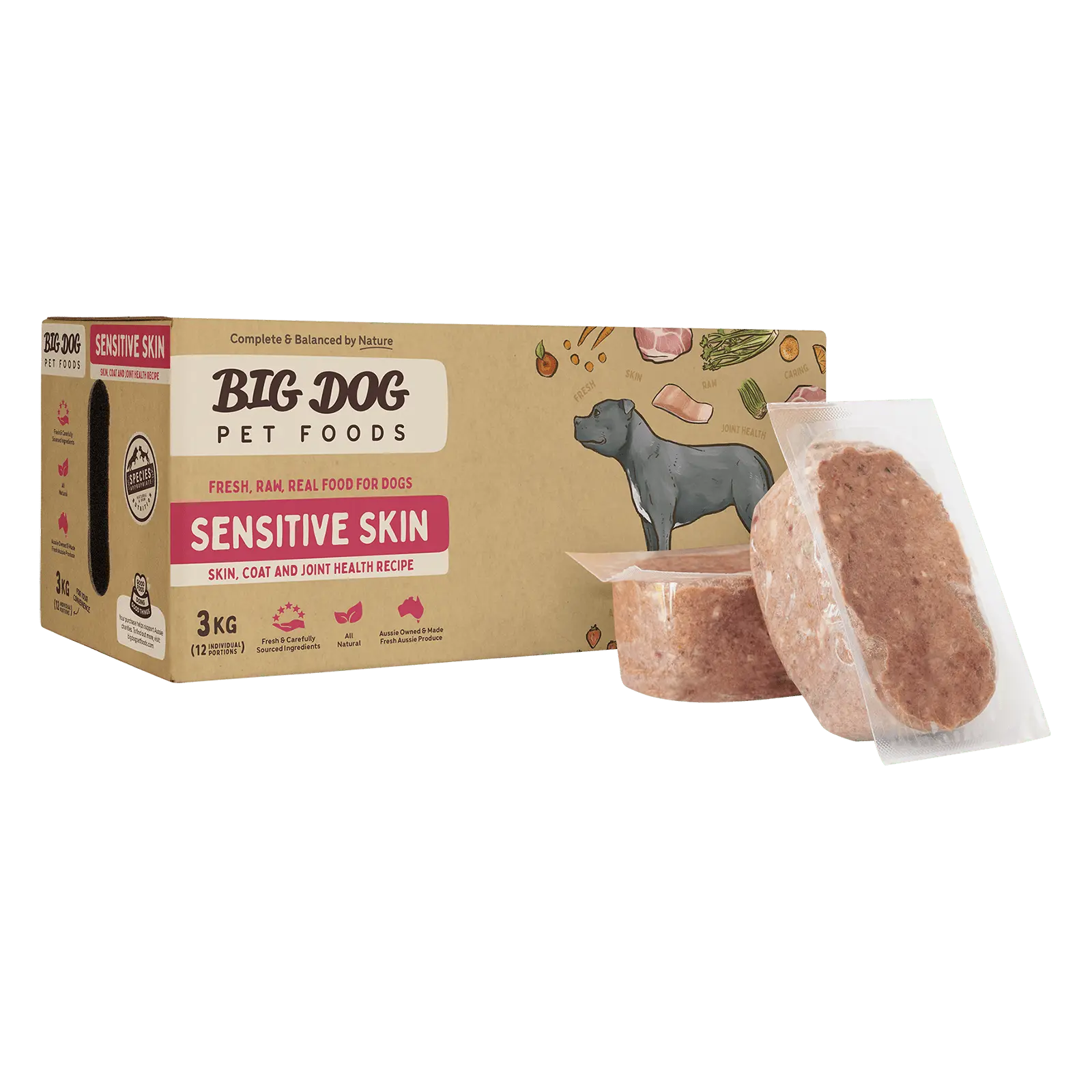 Big Dog Raw Dog Food Sensitive Skin 3kg 12pk - Kellyville Pets