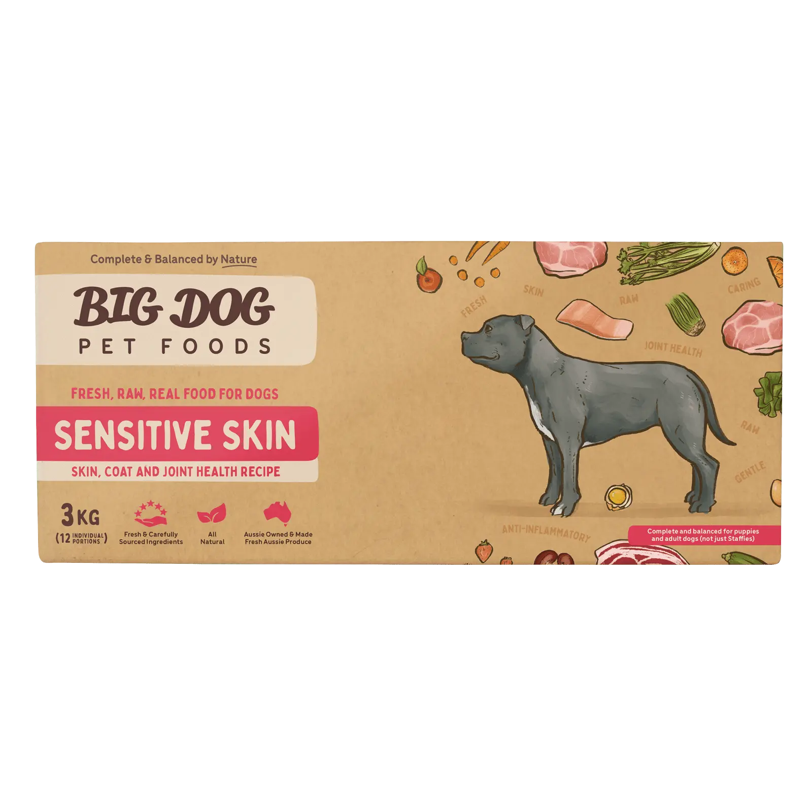 Big Dog Raw Dog Food Sensitive Skin 3kg 12pk - Kellyville Pets