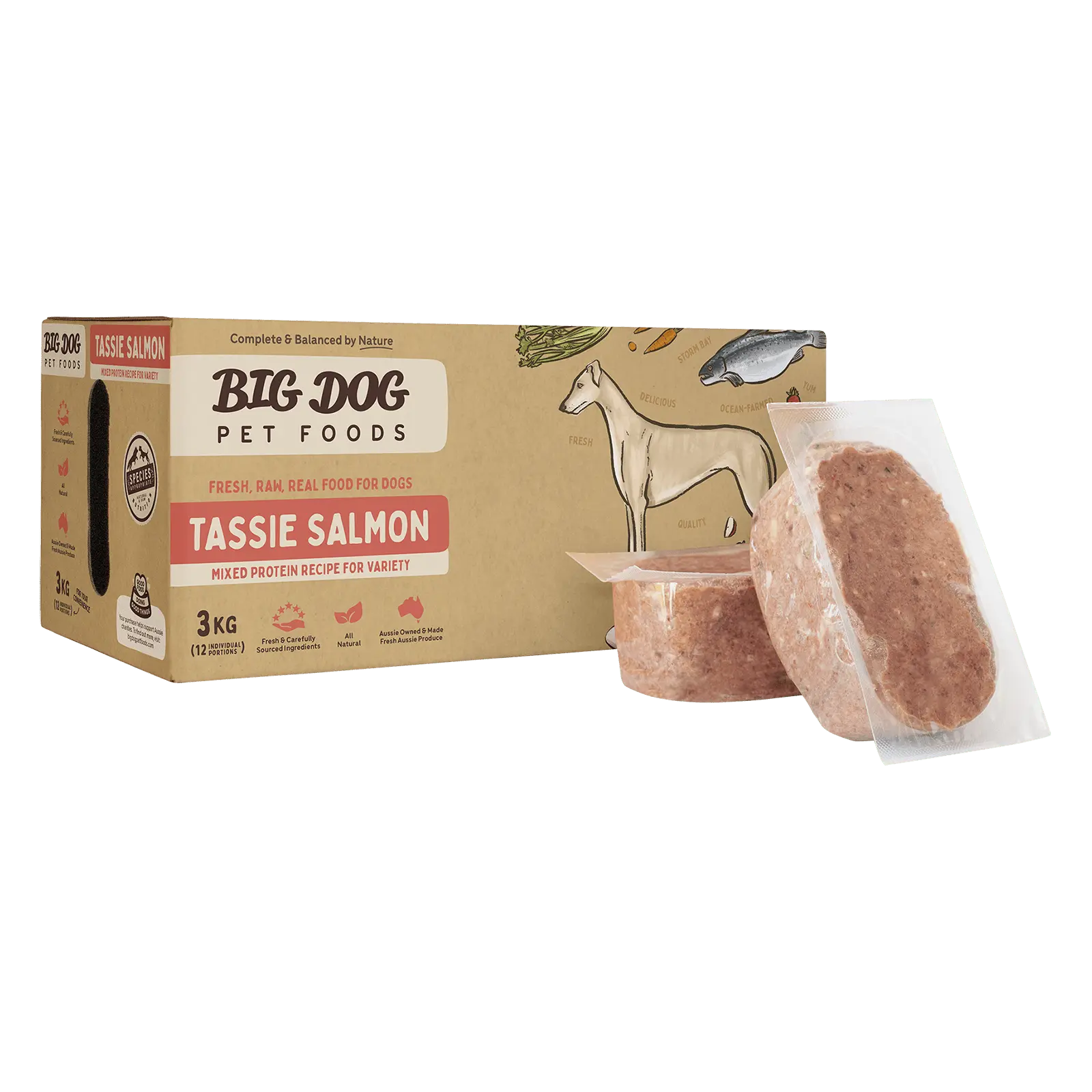 Big Dog Raw Dog Food Tasmanian Salmon 3kg 12pk - Kellyville Pets