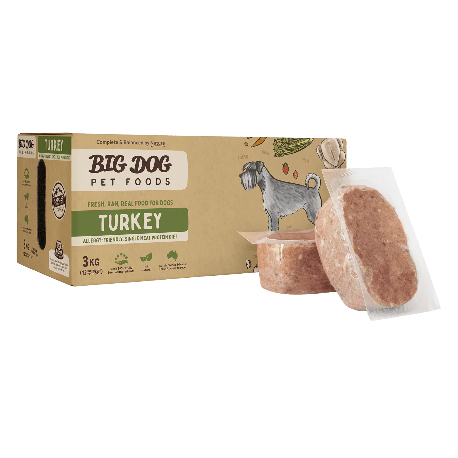 Big Dog Raw Dog Food Turkey 3kg 12pk - Kellyville Pets