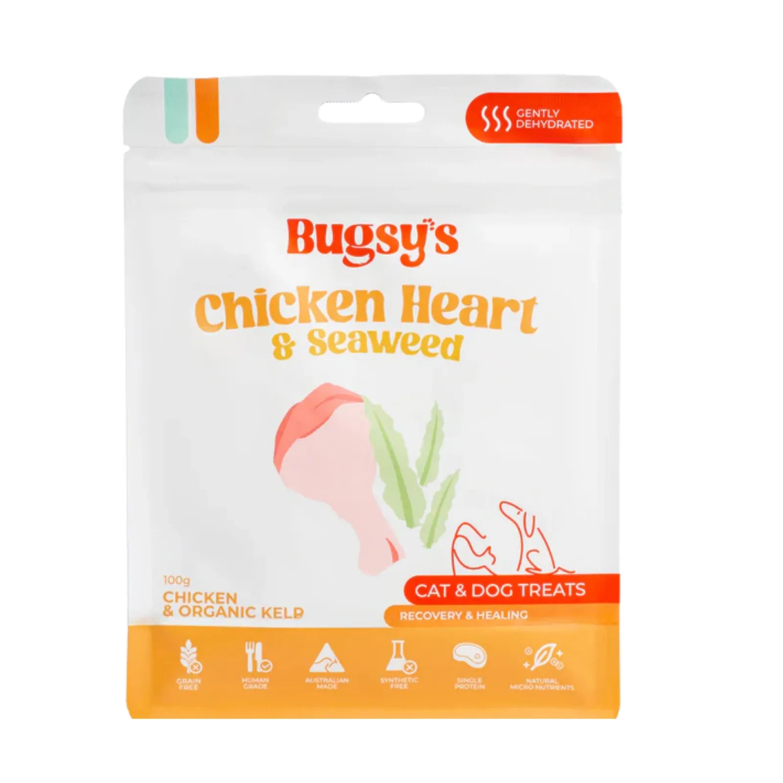 Bugsy's Chicken Heart & Seaweed Dog & Cat Treat - 100g