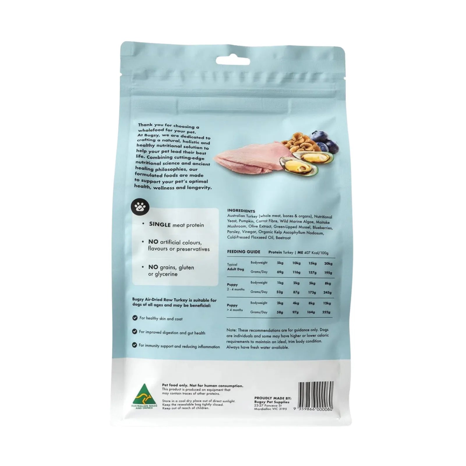 Bugsy's Air-Dried Complete & Balanced Food for Dog - Turkey