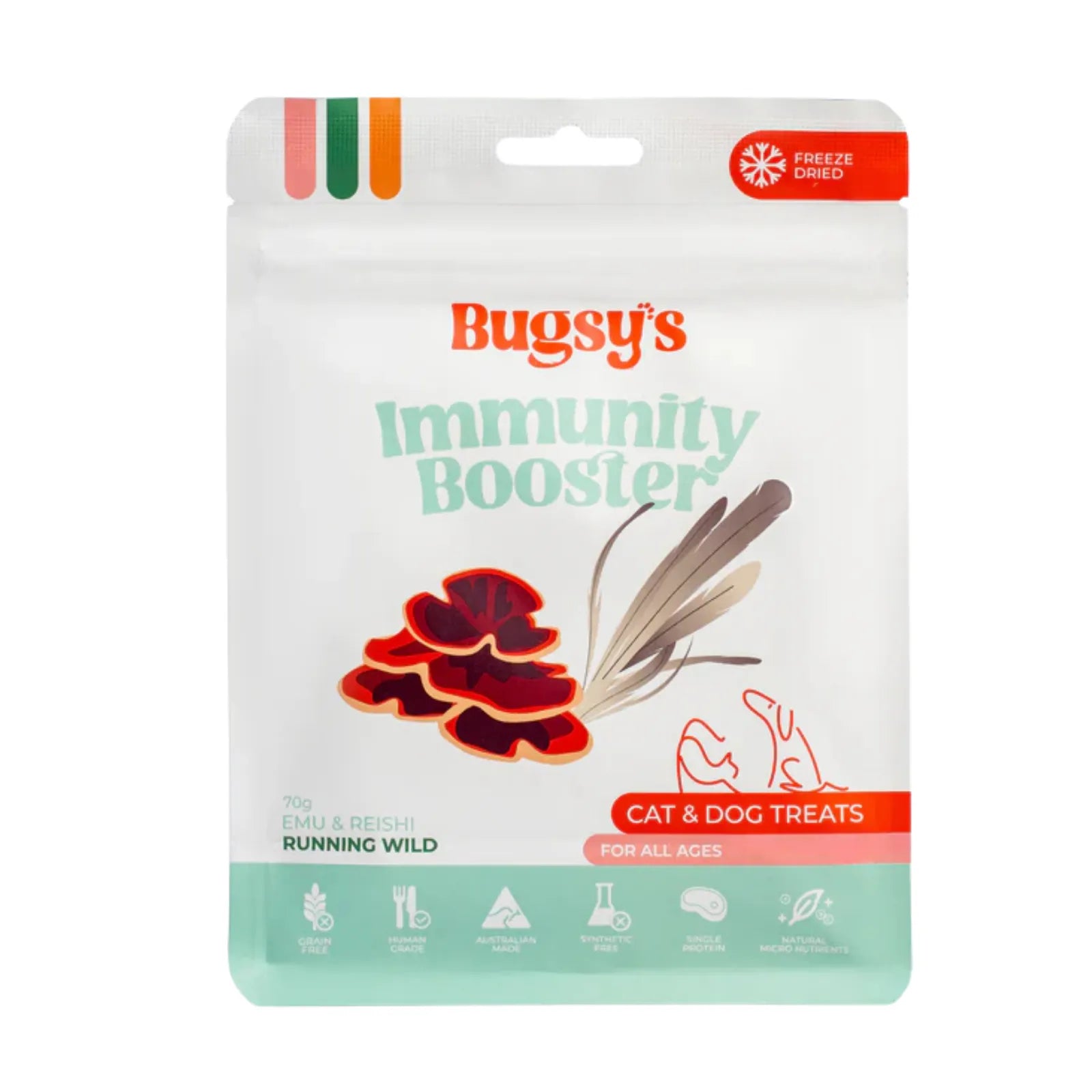 Bugsy's Freeze-Dried Immunity Booster Emu & Reishi Mushroom Dog & Cat Treat - 70g