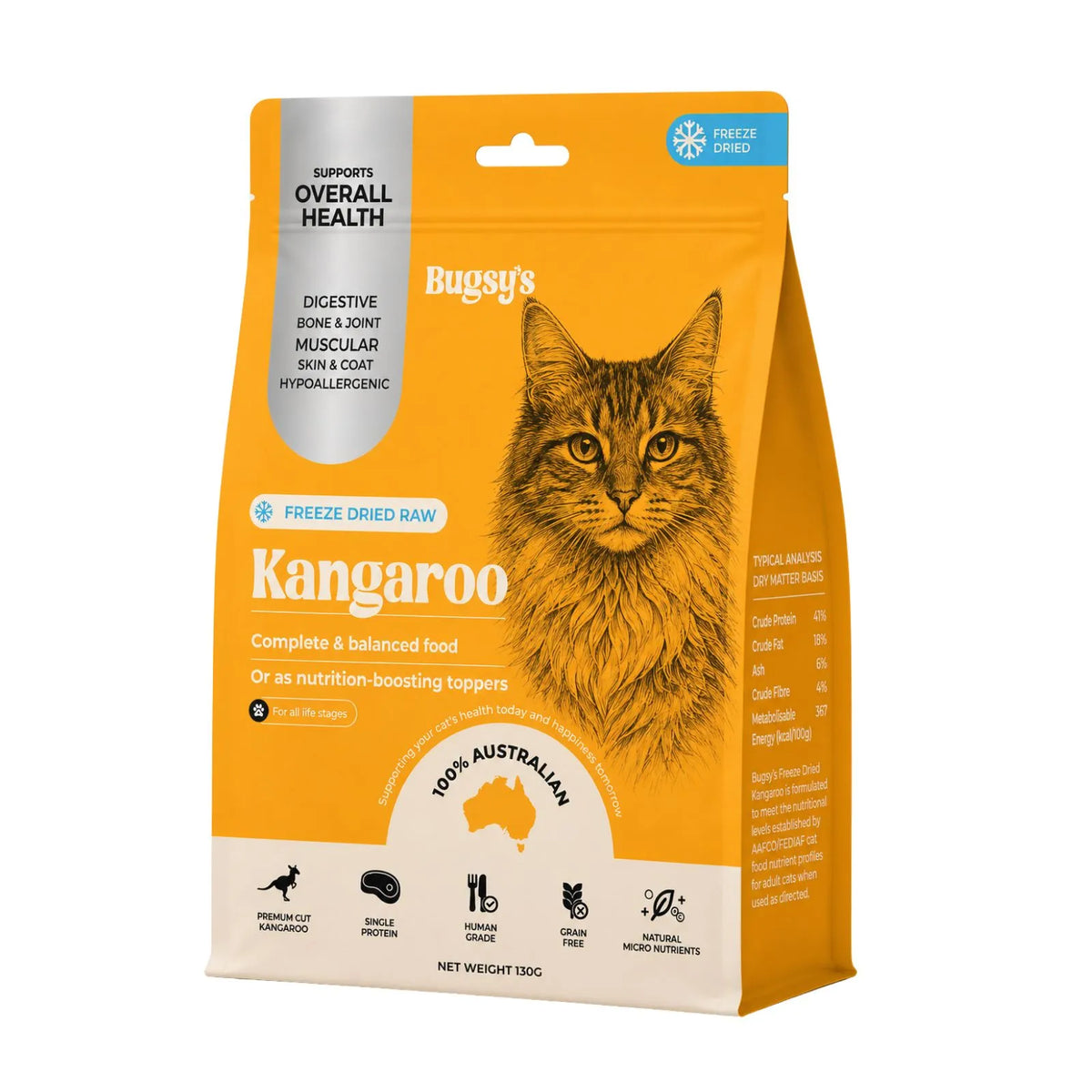 Bugsy's Freeze-Dried Complete & Balanced Diet For Cats - Kangaroo - 132g