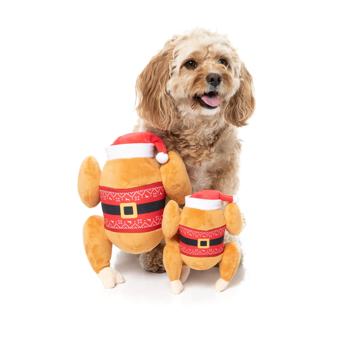 Two FuzzYard Fairisle Turkey plush Christmas dog toy