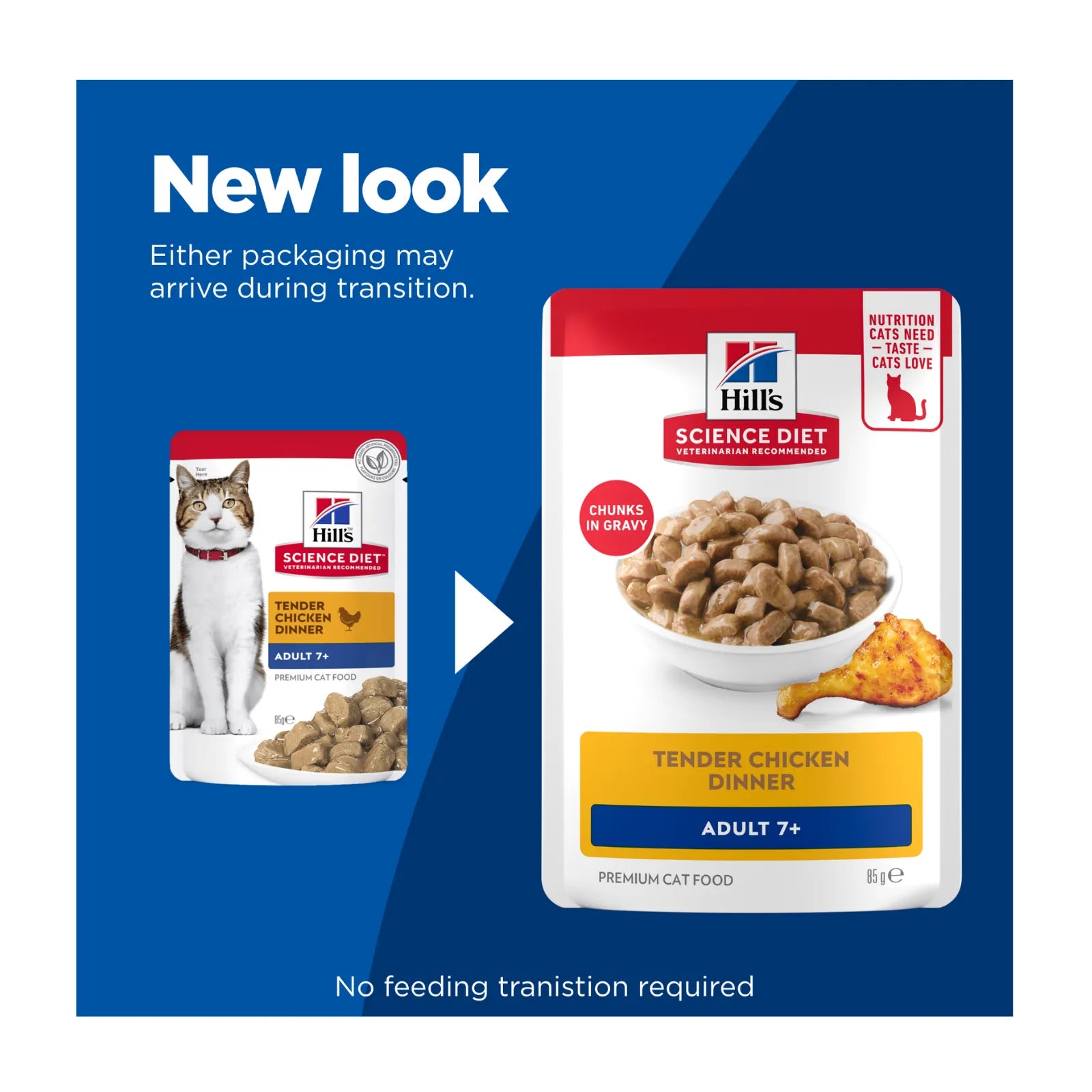 Hill's Science Diet Cat Food Pouch Adult 7+ Chicken - 85g x 12