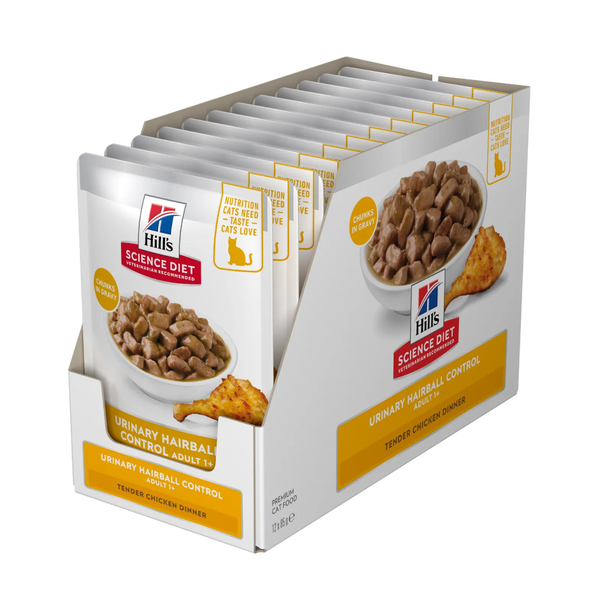 Hill's Science Diet Cat Food Pouch Adult Urinary Hairball Control Chicken - 85g x 12