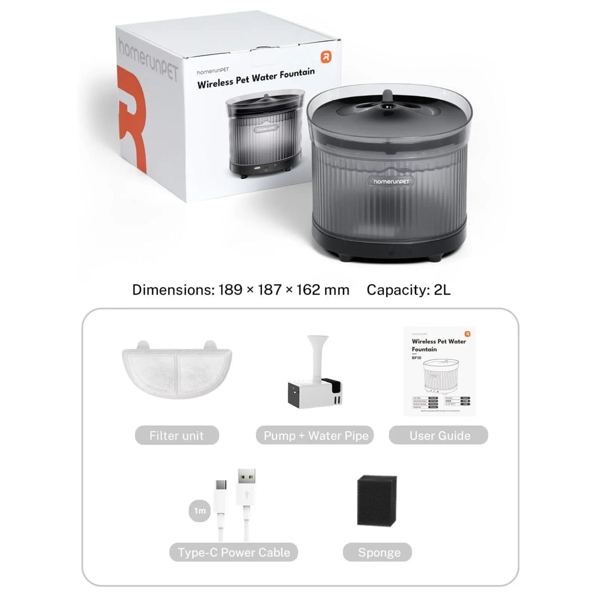 Homerunpet Wireless Pet Water Fountain - Black