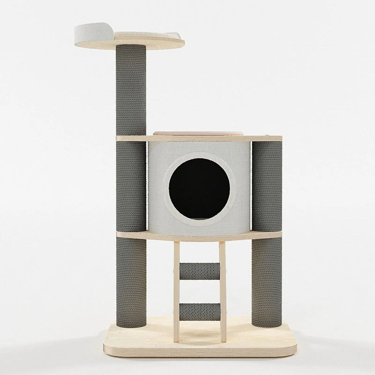 Petoria Loft Petite compact cat tree with enclosed den, ladder, perch and scratching columns