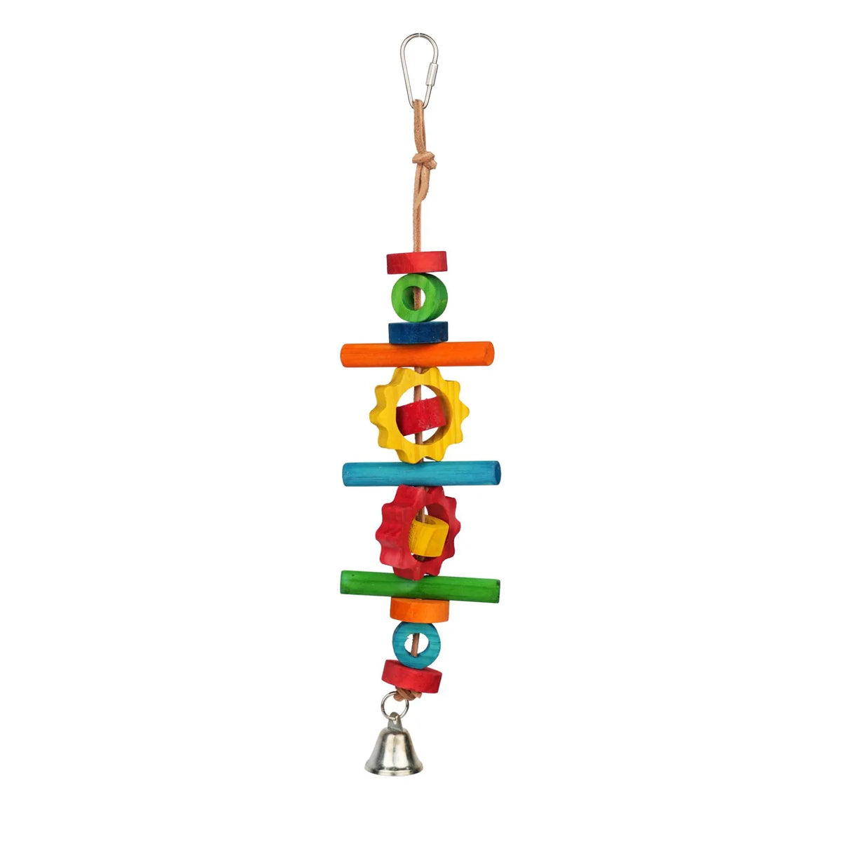 Petoria Rainbow Rattle Stack Bird Toy with colourful wooden shapes and metal bell