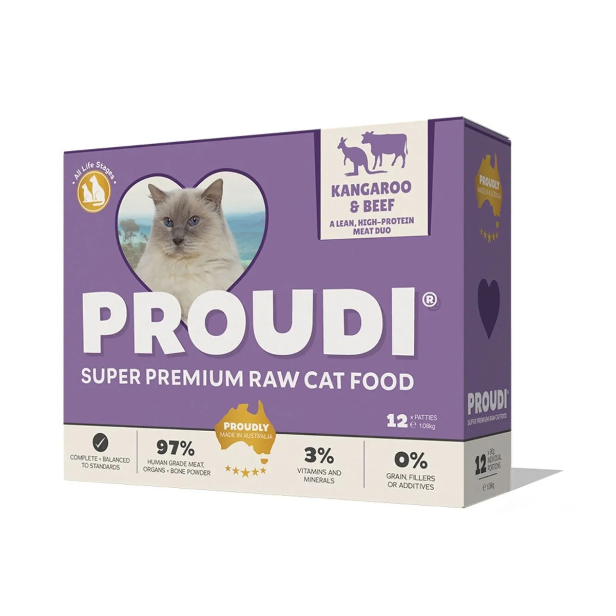 Proudi Kangaroo and Beef Raw Patties for Cats - 12 x 90g