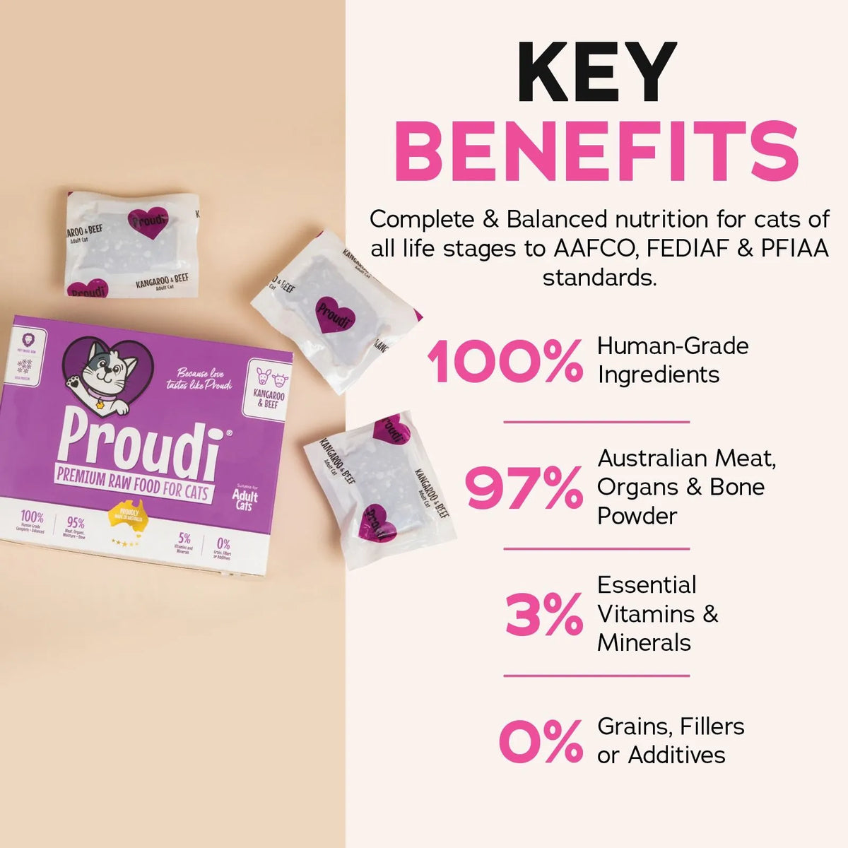 Proudi Kangaroo and Beef Raw Patties for Cats - 12 x 90g