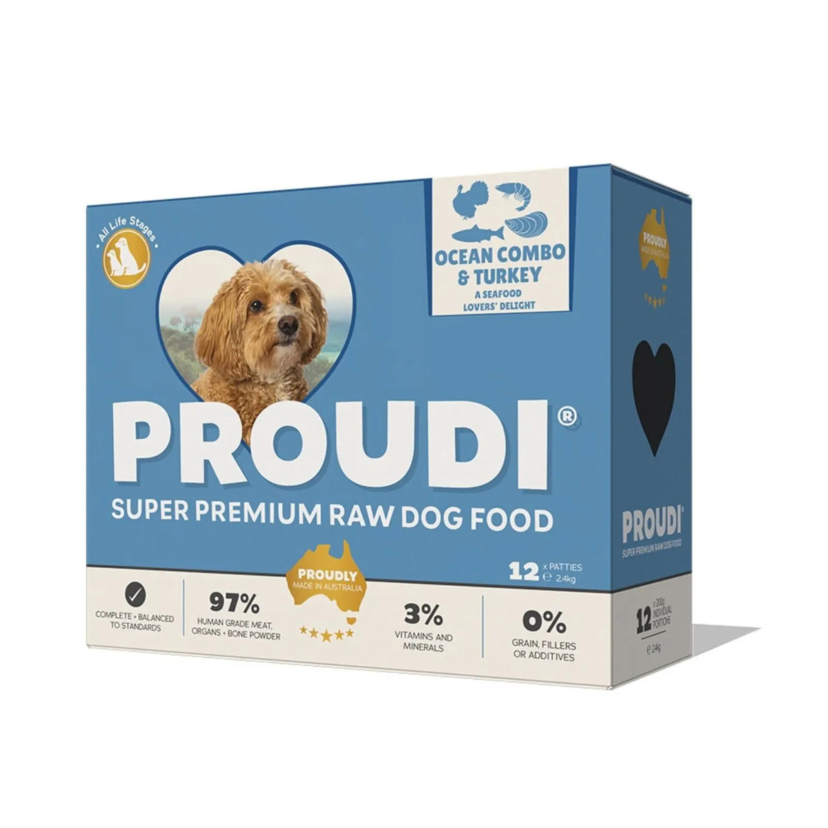 Proudi Ocean Combo and Turkey Raw Patties for Dogs - 12 x 200g