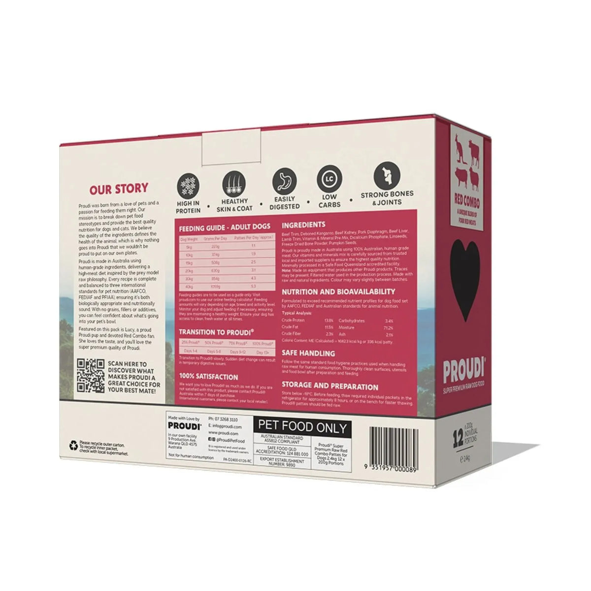 Proudi Red Combo Raw Patties for Dogs - 12 x 200g