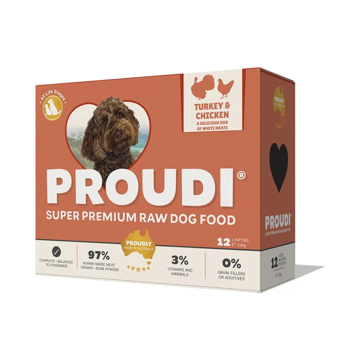 Proudi Turkey and Chicken Raw Patties for Dogs - 12 x 200g