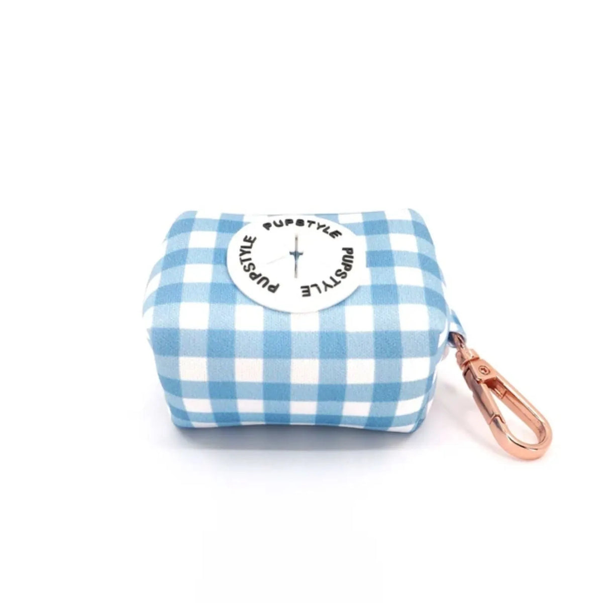 Pupstyle Blueberry Muffin Dog Poop Bag Holder with rose gold snap clip.