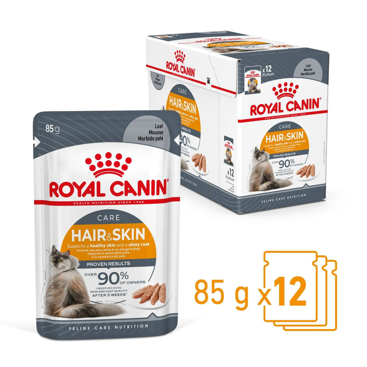 Royal Canin Cat Food Pouch Adult Hair & Skin Loaf - 85gx12