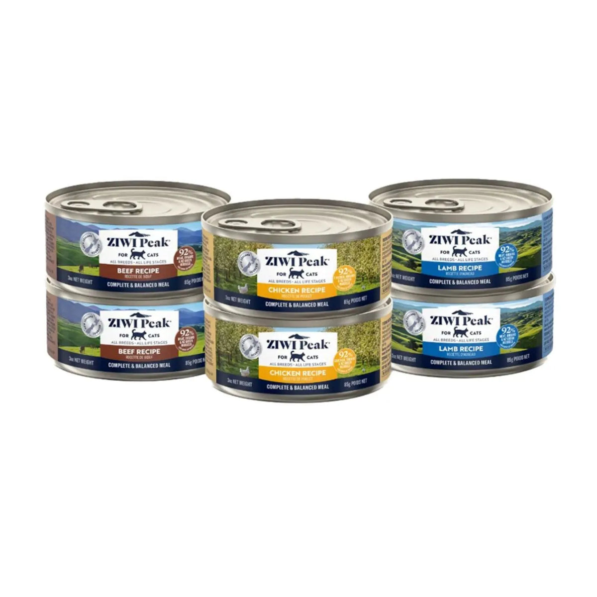 Ziwi Peak Cat Variety Pack Beef, Chicken & Lamb Can Food - 6 x 85g
