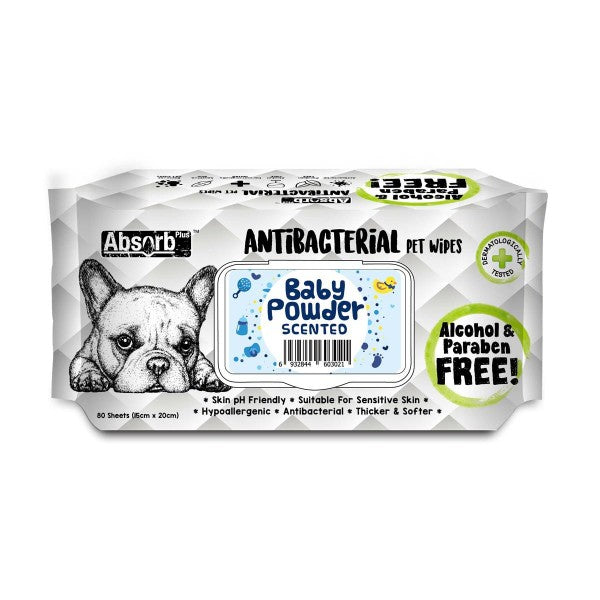 Absorb Plus Antibacterial Pet Wipes Baby Powder