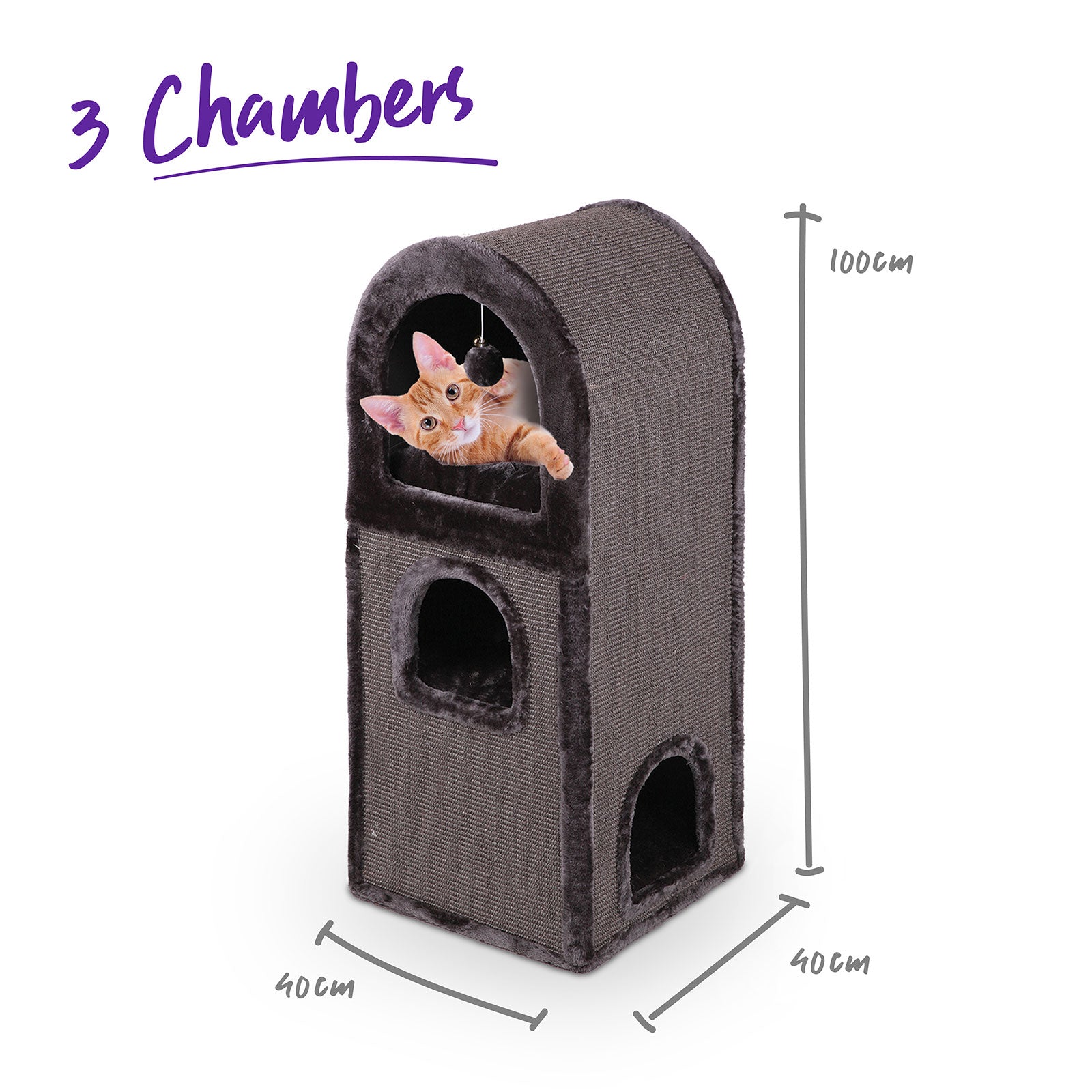 Kazoo Cat Scratcher - 3 Chamber Den Charcoal