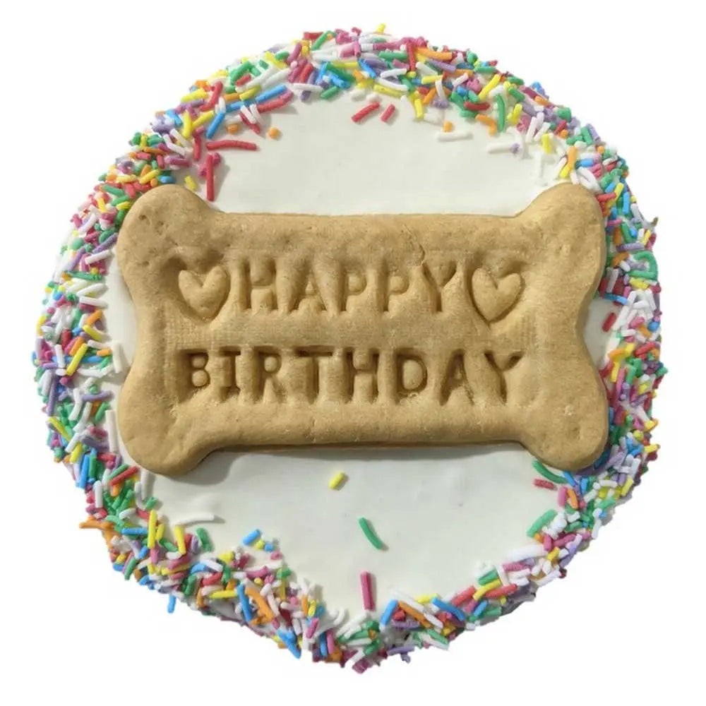 Frosted Happy Birthday Cookie Cake Dog Treat Huds & Toke