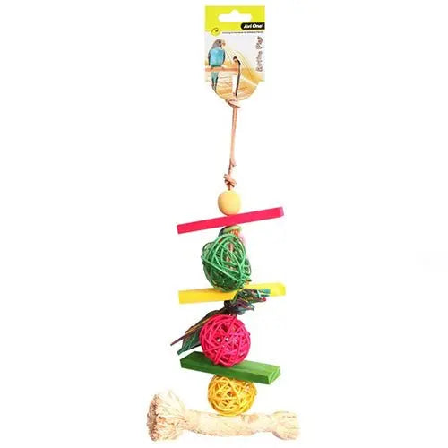 Avi One Bird Toy Rattan Balls Raffia & Beads - Kellyville Pets