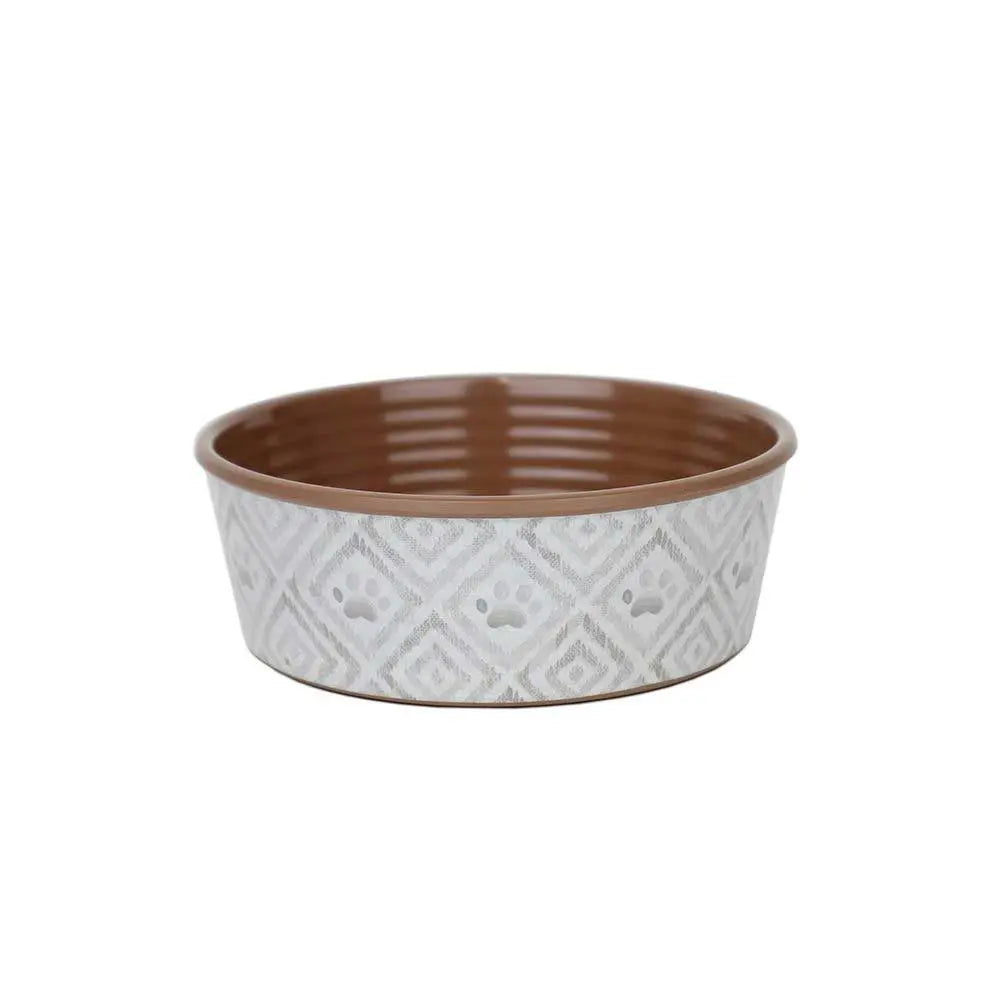 Barkley & Bella Melamine Dog Bowl Ikat Paw Natural - Kellyville Pets