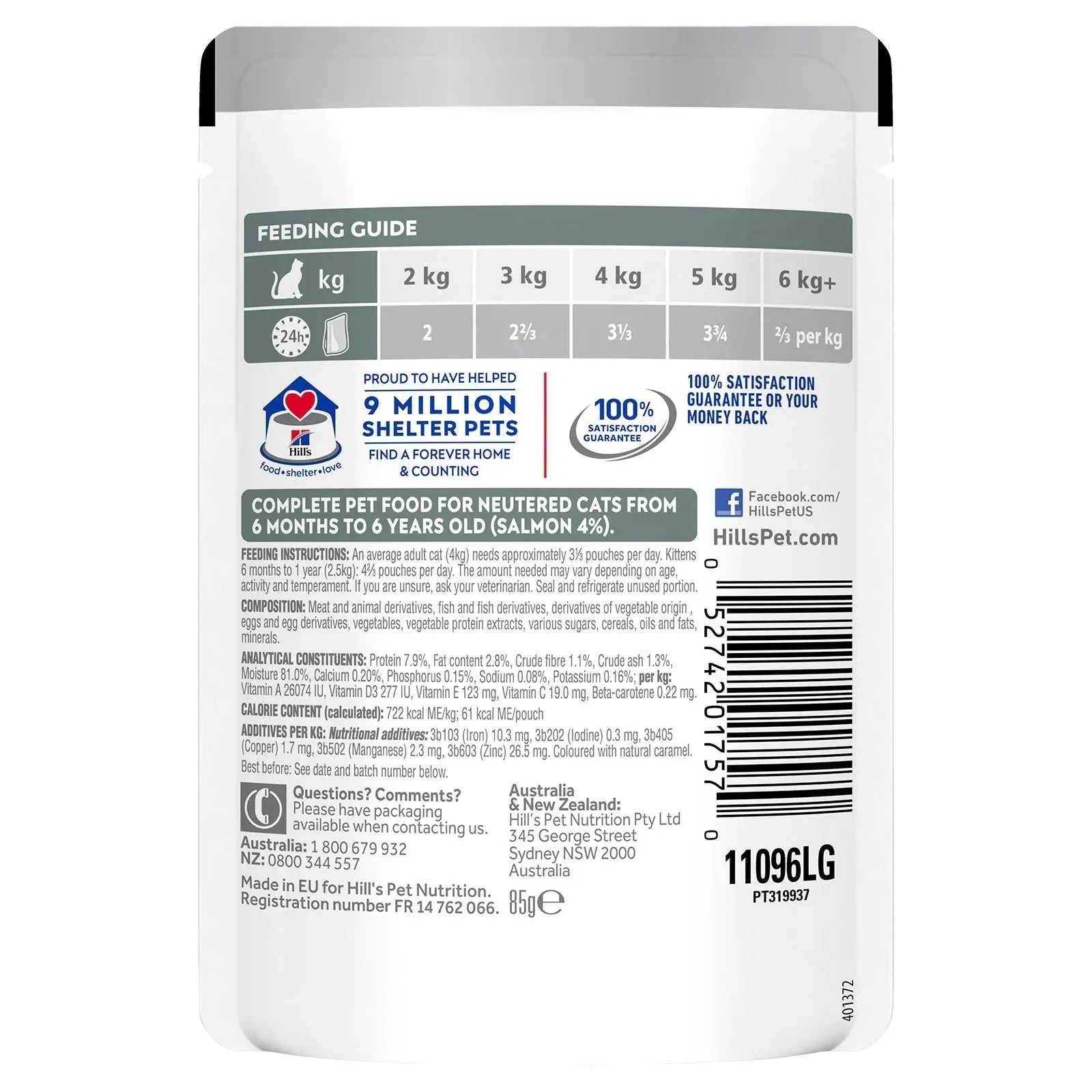 Hill's Science Diet Cat Food Pouch Neutered Cat Salmon - Kellyville Pets