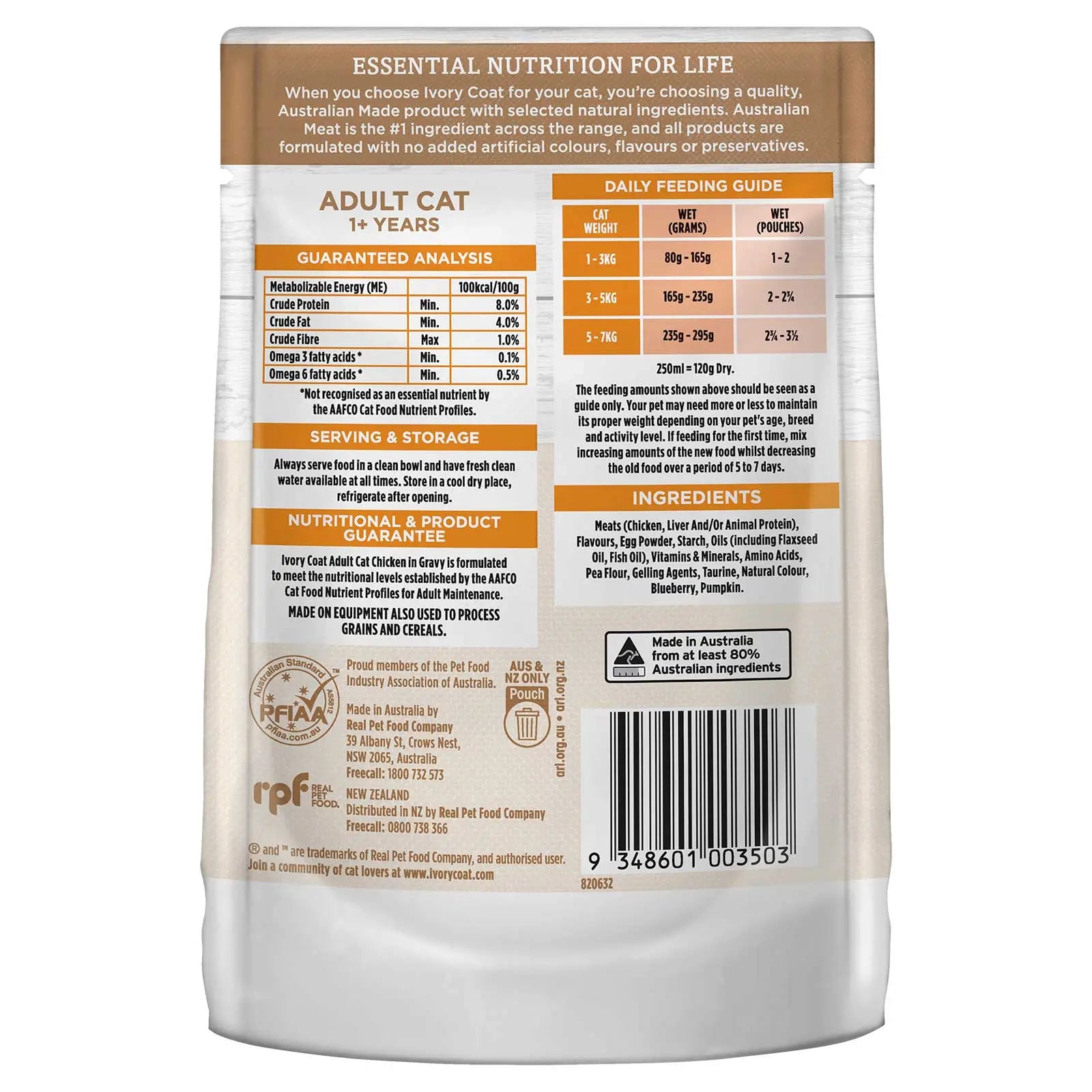 Ivory Coat Cat Food Pouch Adult Chicken in Gravy - Kellyville Pets