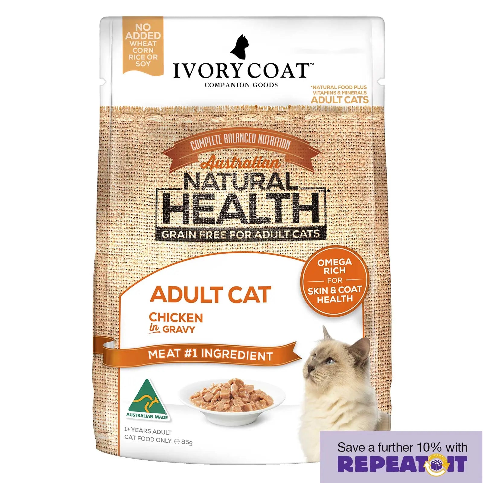 Ivory Coat Cat Food Pouch Adult Chicken in Gravy - Kellyville Pets