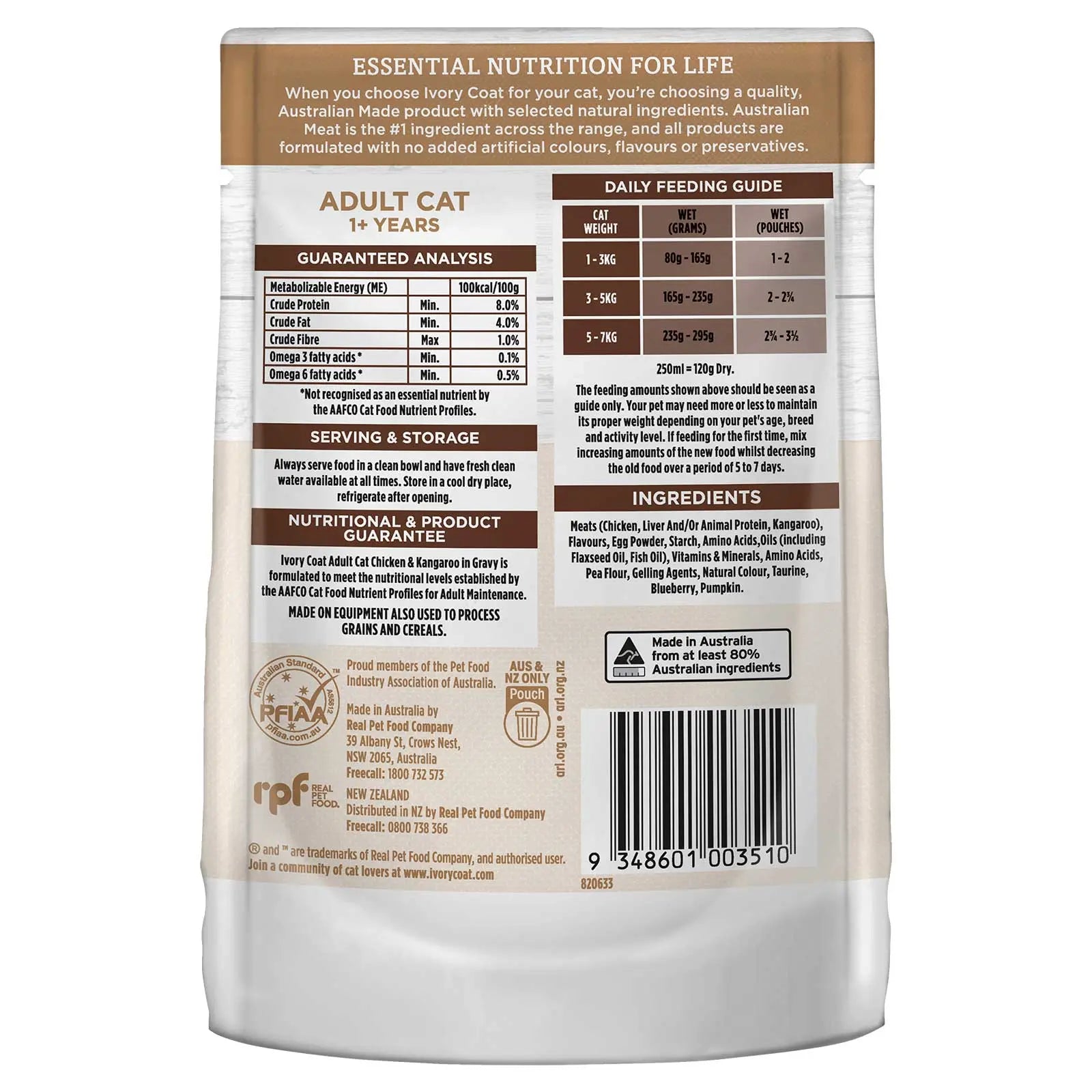 Ivory Coat Cat Food Pouch Adult Chicken & Kangaroo in Gravy - Kellyville Pets