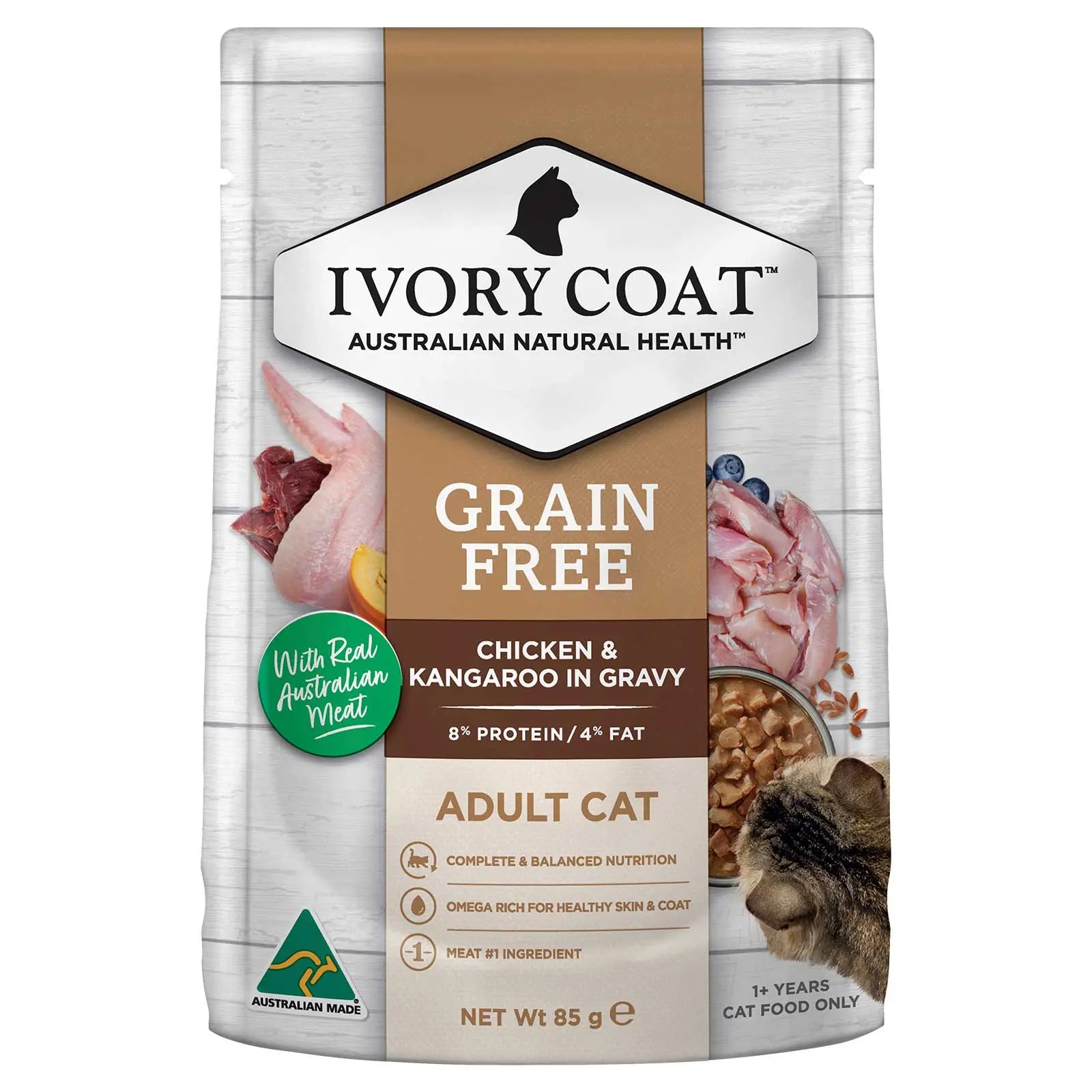 Ivory Coat Cat Food Pouch Adult Chicken & Kangaroo in Gravy - Kellyville Pets