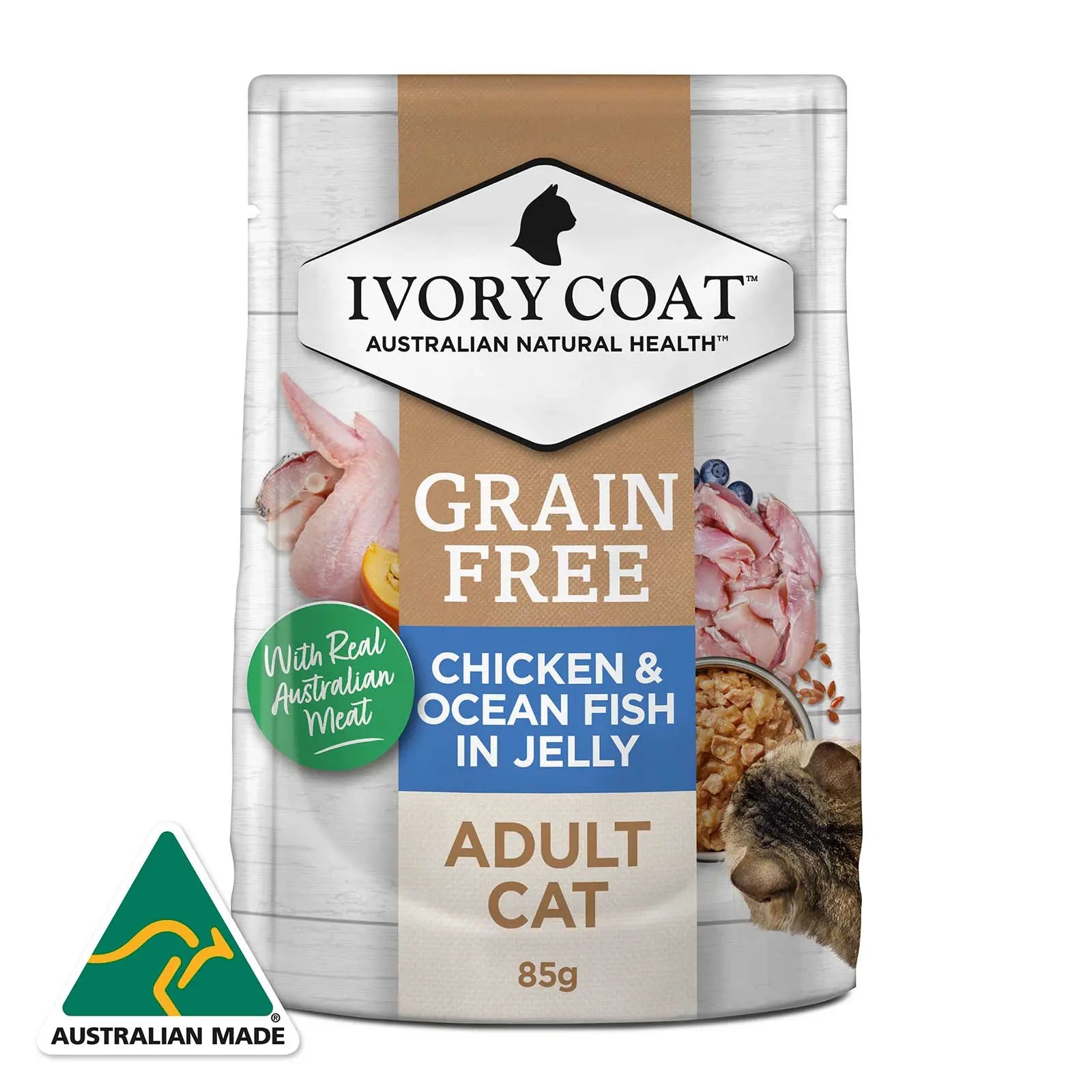 Ivory Coat Cat Food Pouch Adult Chicken & Ocean Fish in Jelly - Kellyville Pets