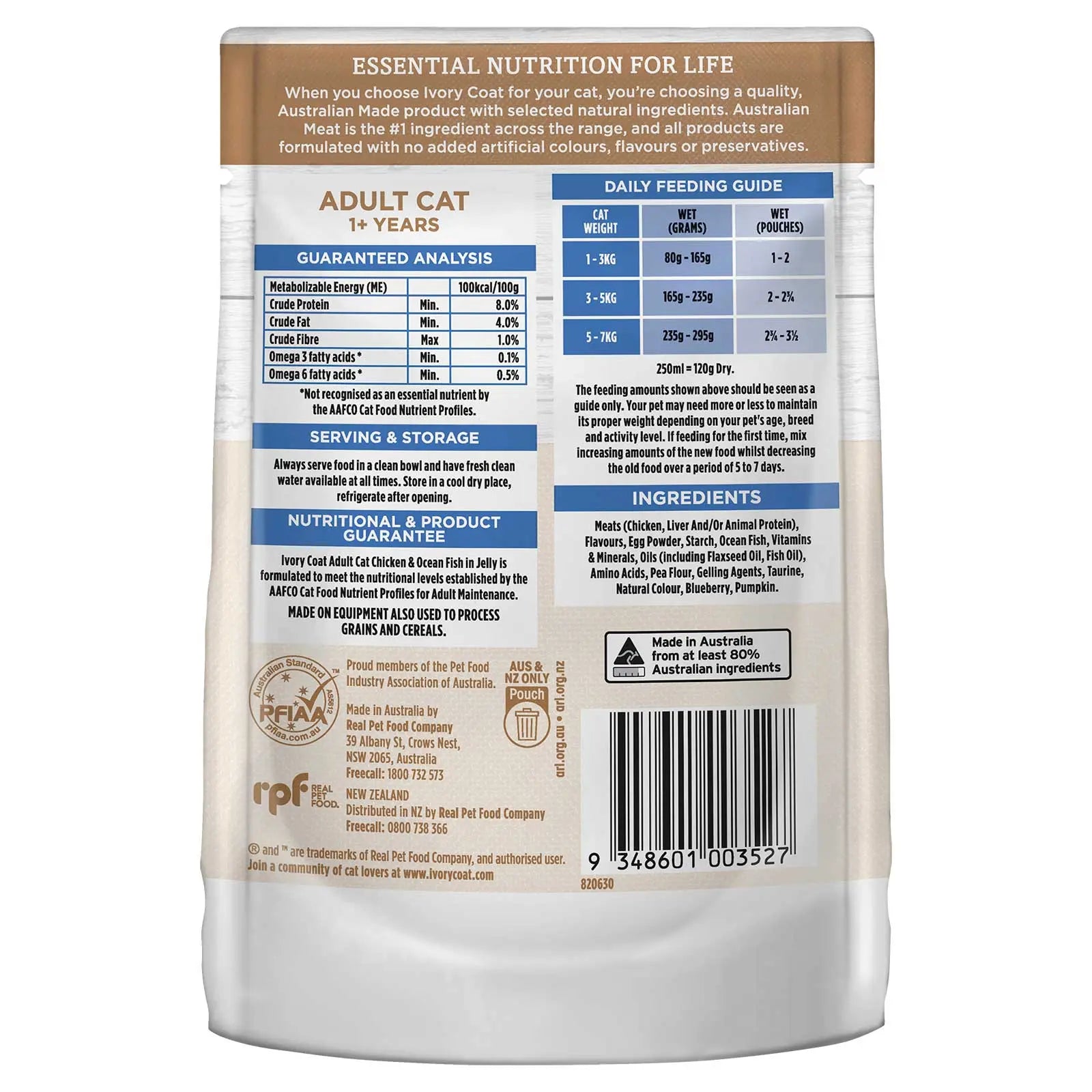 Ivory Coat Cat Food Pouch Adult Chicken & Ocean Fish in Jelly - Kellyville Pets