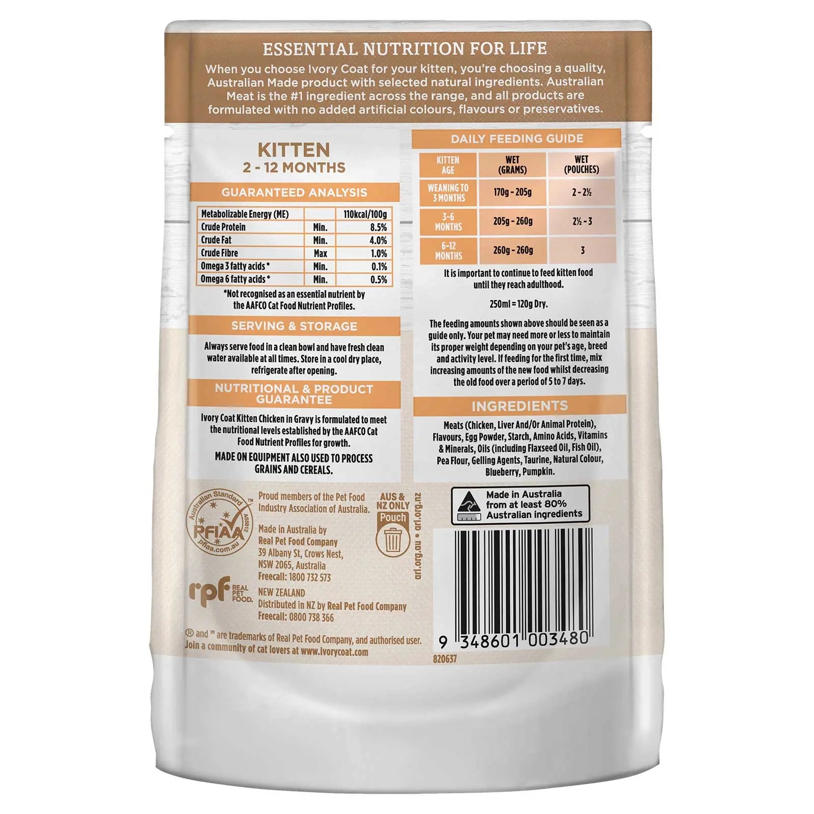 Ivory Coat Cat Food Pouch Kitten Chicken in Gravy - Kellyville Pets