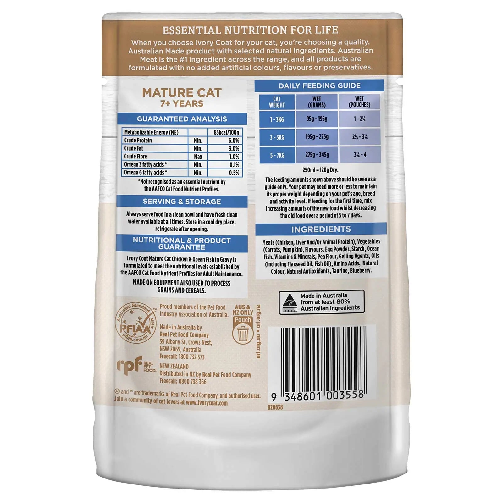 Ivory Coat Cat Food Pouch Mature Chicken & Ocean Fish in Jelly - Kellyville Pets