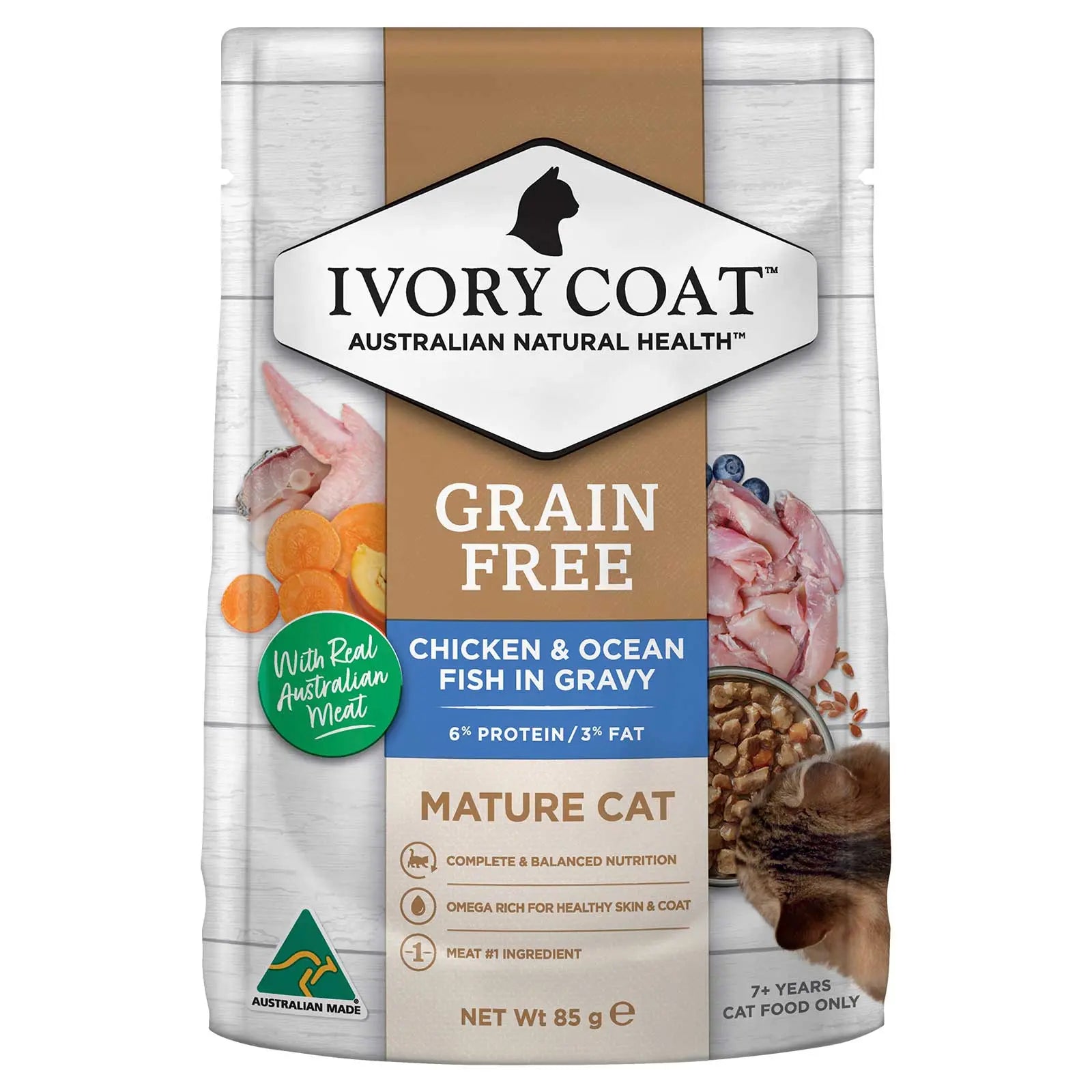 Ivory Coat Cat Food Pouch Mature Chicken & Ocean Fish in Jelly - Kellyville Pets