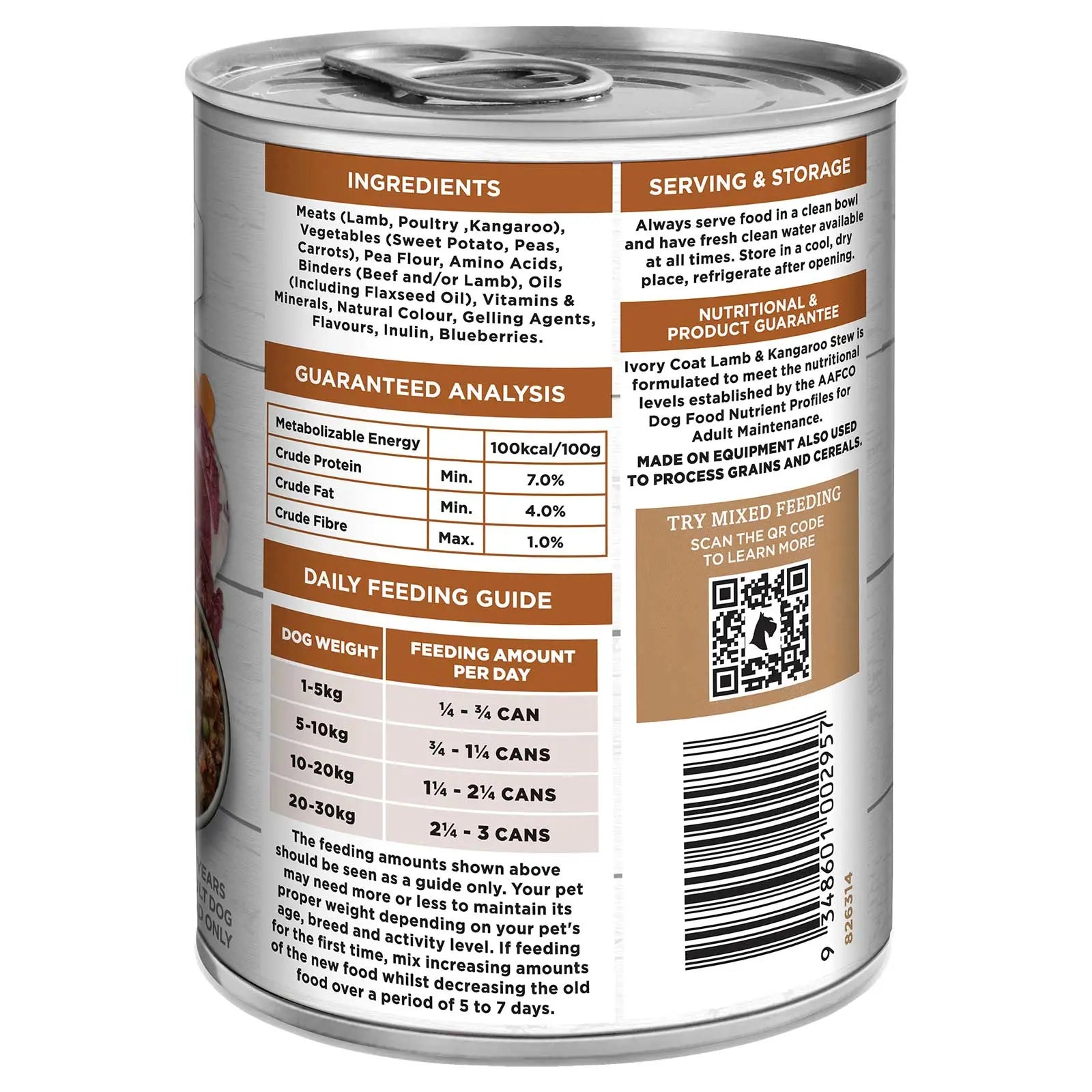 Ivory Coat Grain Free Dog Food Can Adult Lamb & Kangaroo Stew - Kellyville Pets