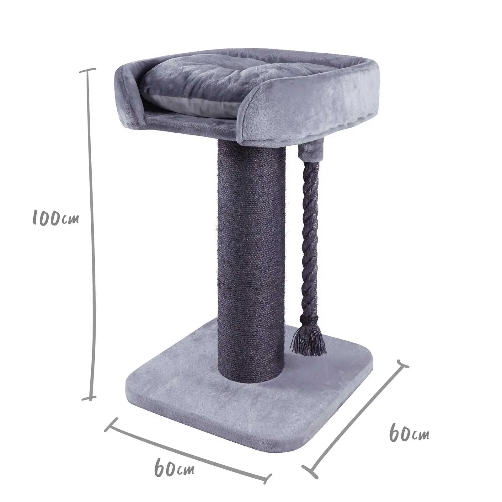 Kazoo Cat Scratcher - High Bed Post w/ Rope Ash Grey - Kellyville Pets